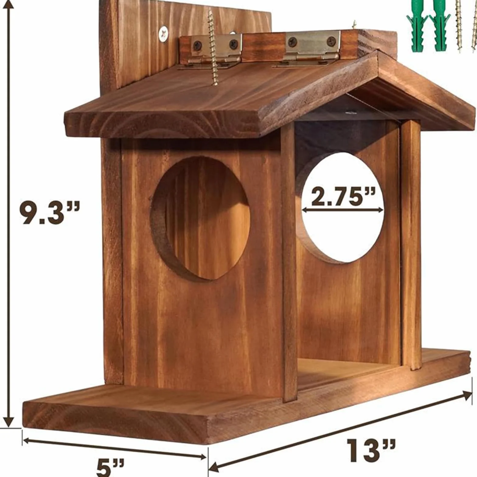 Mangeoire en bois pour écureuil 33 x 12,7 x 23,6 cm marron