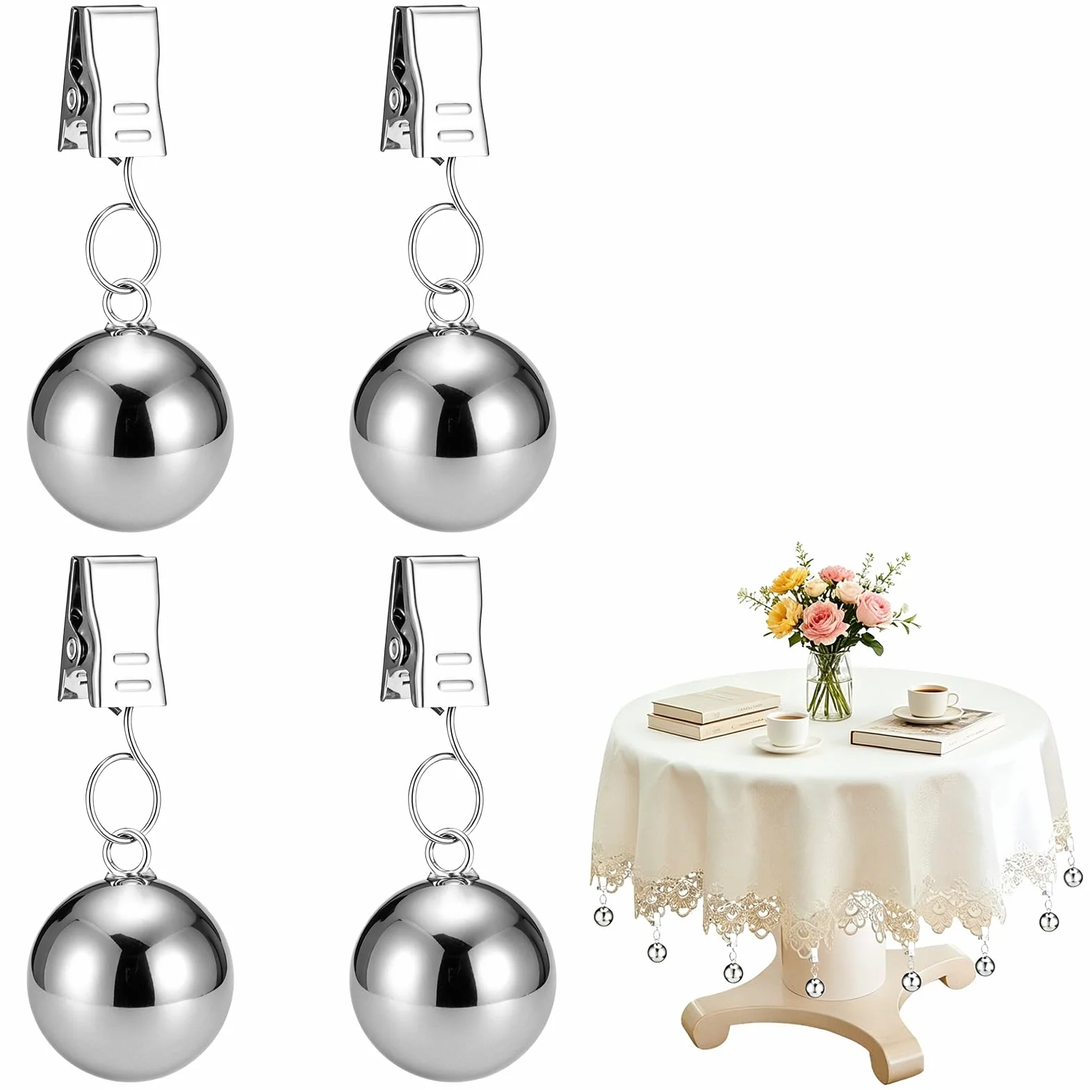 Pinces à Nappe Inoxydable 65g, 4 Pièces Poids de Nappe pour Intérieur Extérieur Mariage