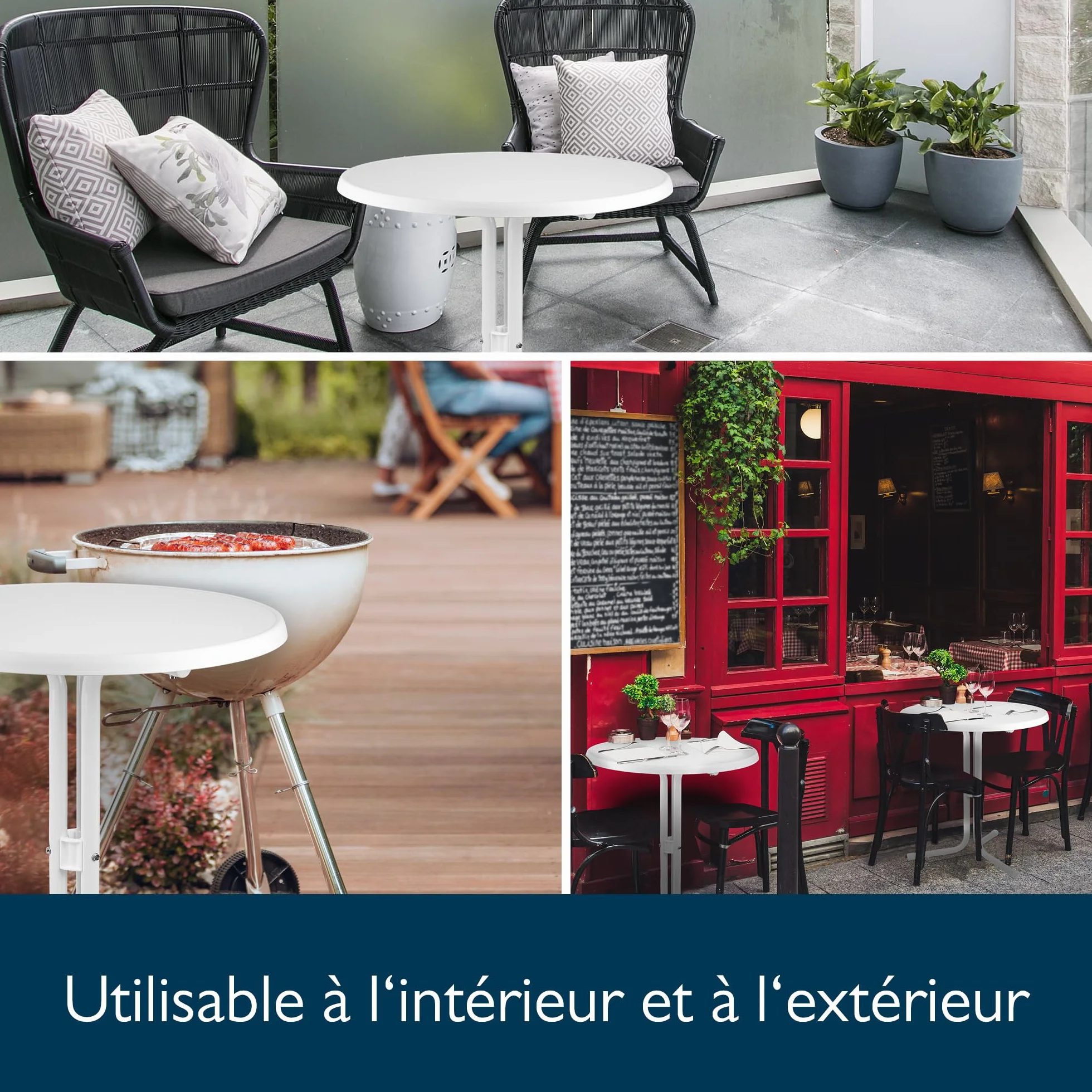 Beautissu Table Bistrot Extérieur Ronde Ø 70 cm Pliante Blanc