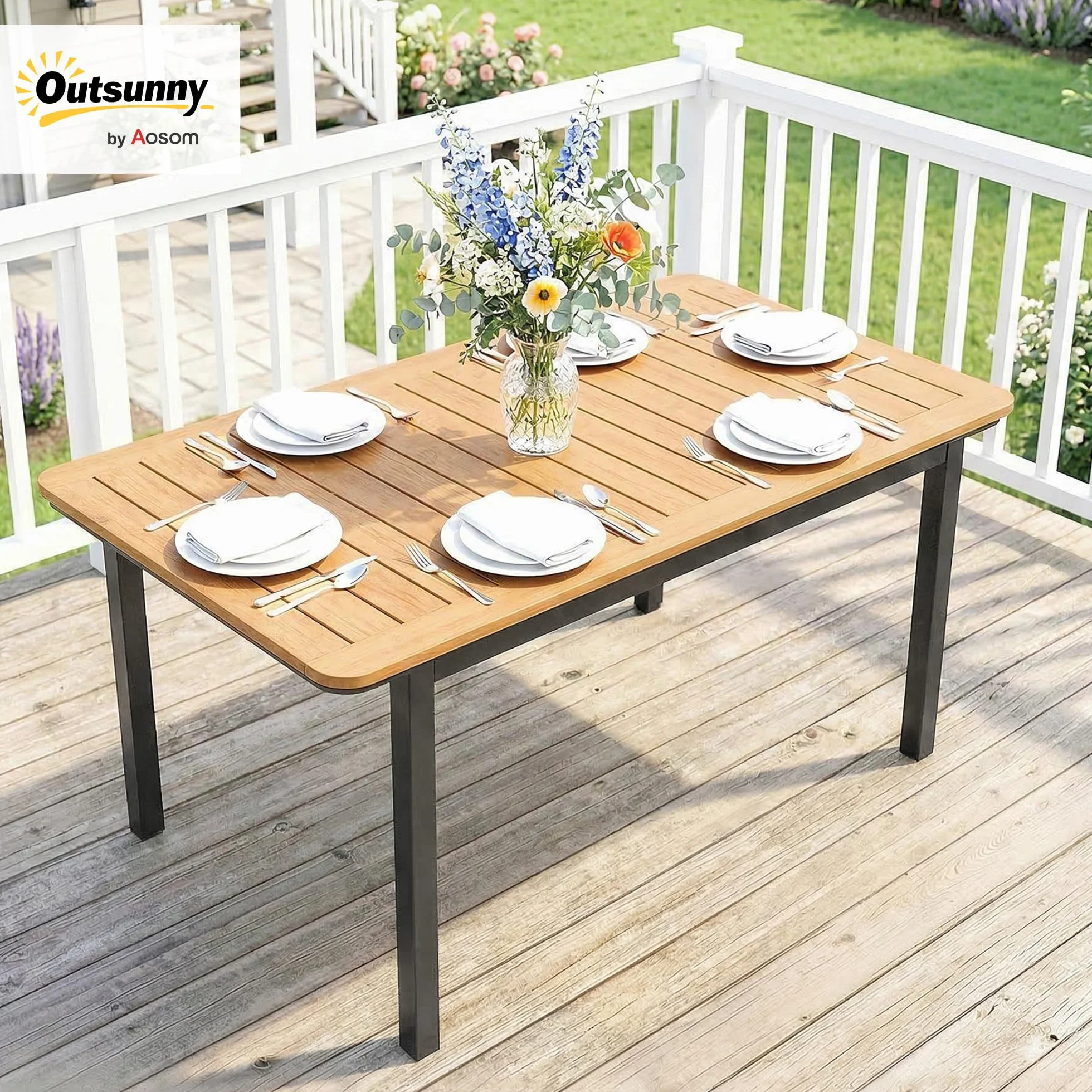 Outsunny Table de Jardin 6 Personnes Bois Composite 127x70cm Rectangulaire Marron