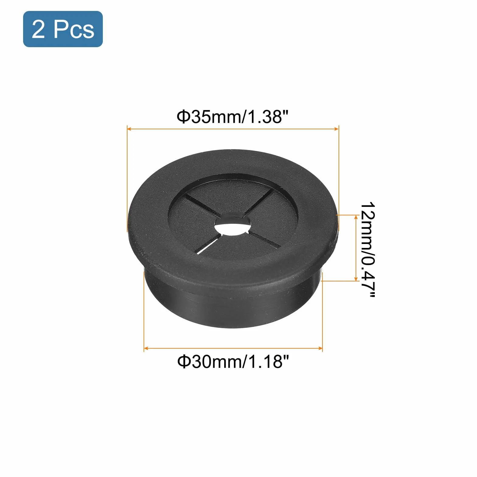 QUARKZMAN 2 Pcs Passe-Câble pour Cordon, 30mm Passe-Câble de Bureau en Caoutchouc Flexible Grommets de Fil Cache-Trou pour Bureau Organisateur de Câbles d'Ordinateur, Noir