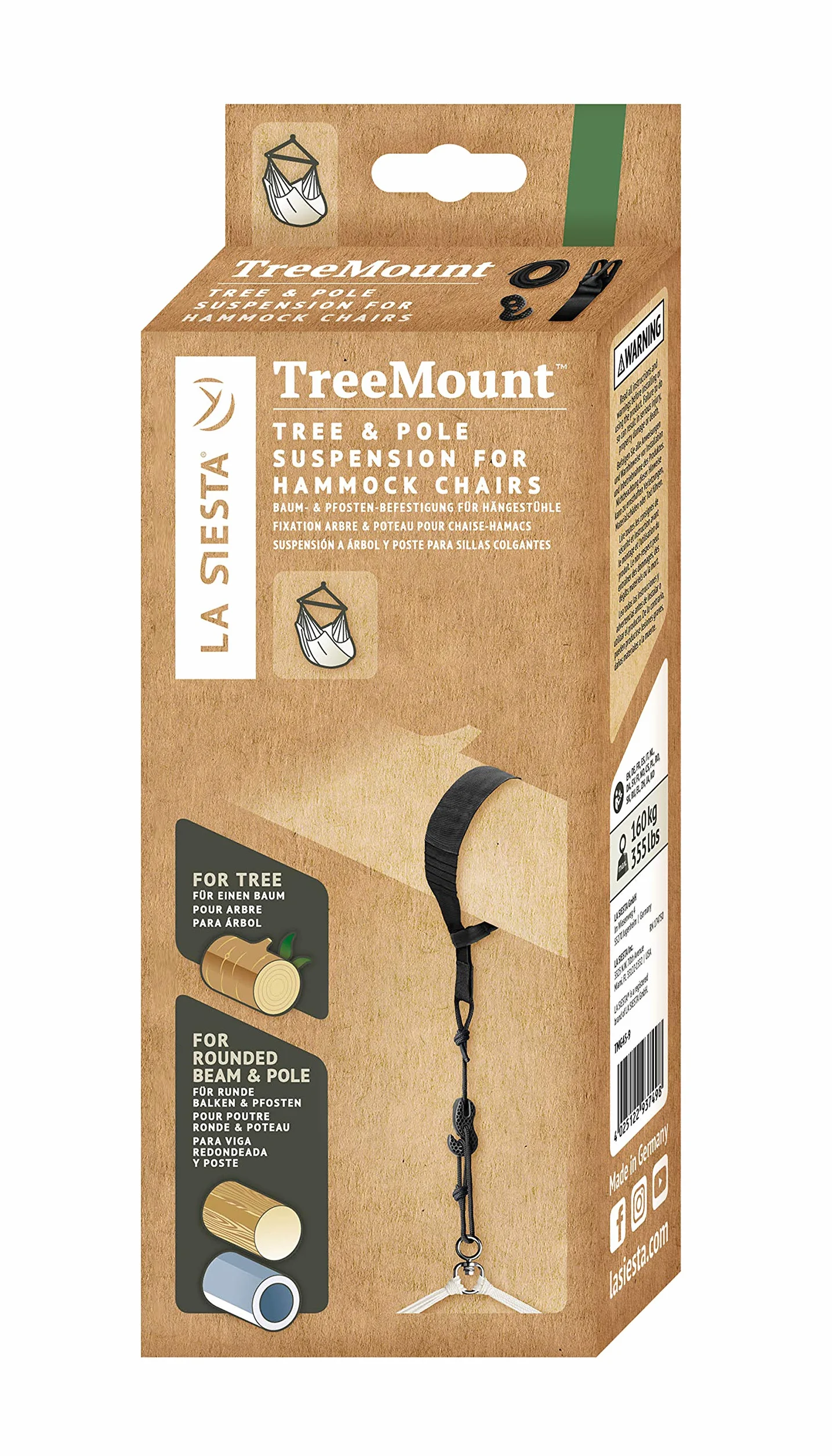 La Siesta TreeMount Black Fixation multi-surface pour chaise-hamacs et nid-hamacs