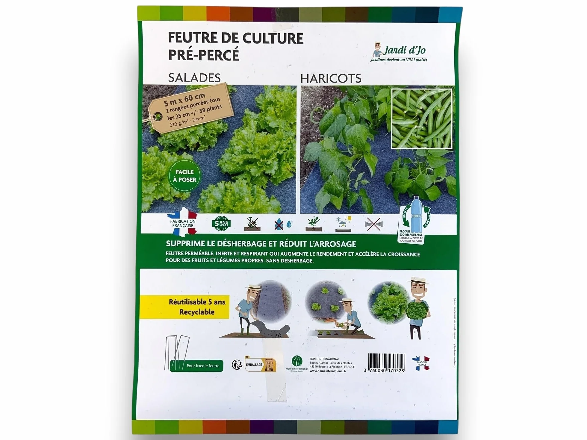 Kit de Culture Salades & Haricots 38 Emplacements Feutre Pré-percé 5 m x 60 cm 220 g/m²