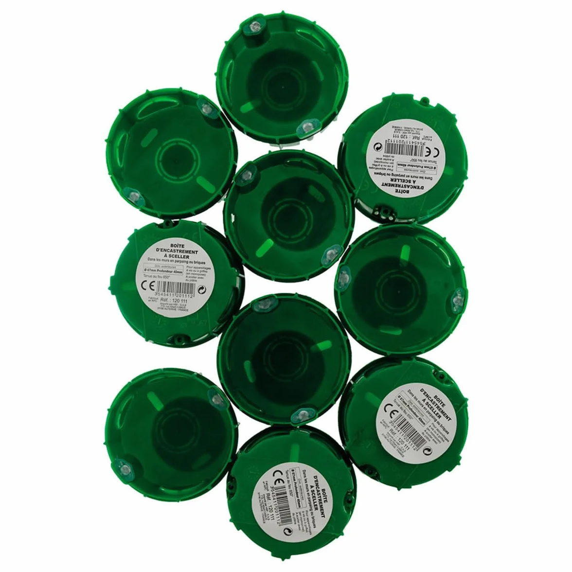 Zenitech Lot 10 boîtes maçonnerie Ø60x40mm - appareillage vis et Griffes - Vert