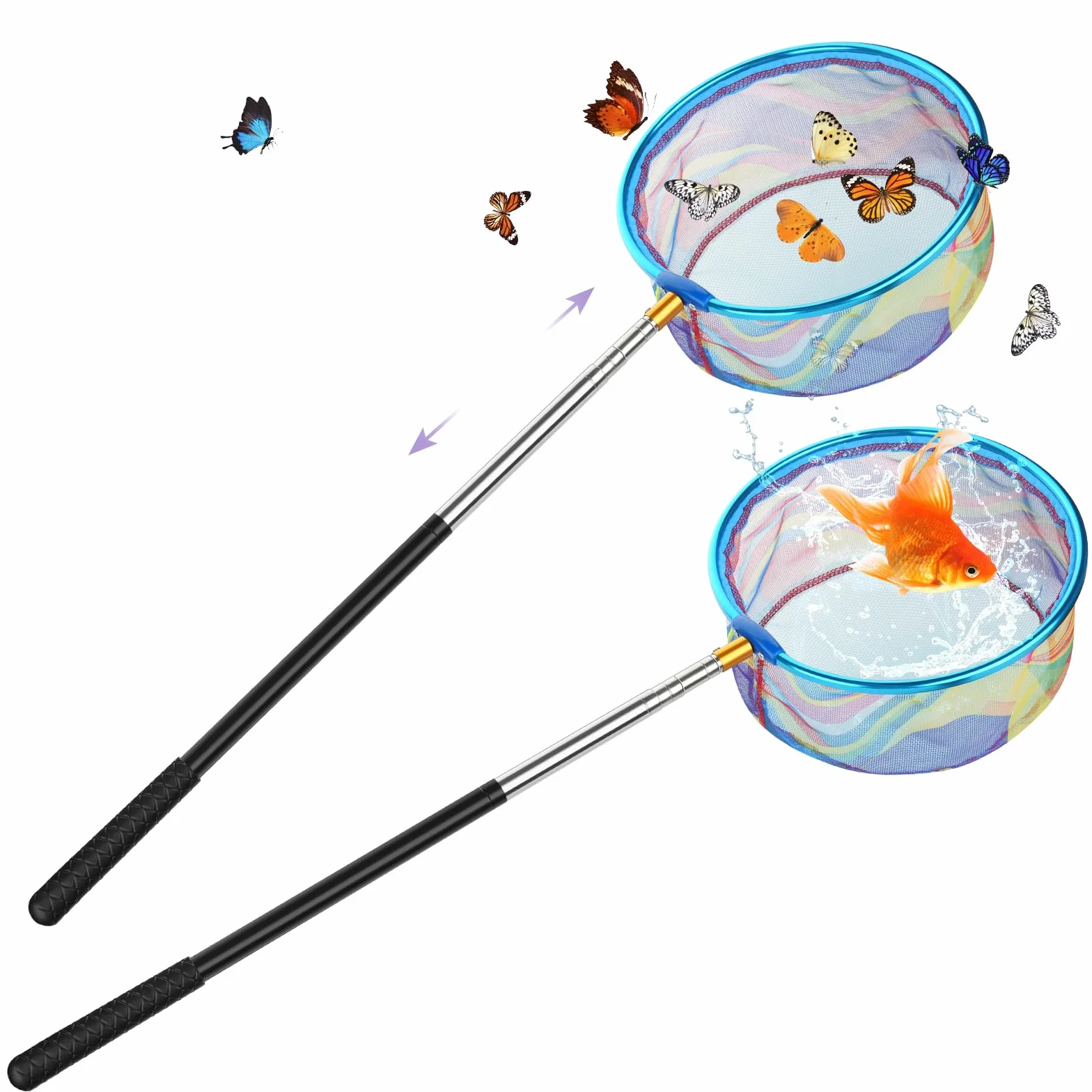 Épuisette Télescopique Filet Papillon Pêche Extensible 66-173CM pour Capture Poissons Insectes Étang