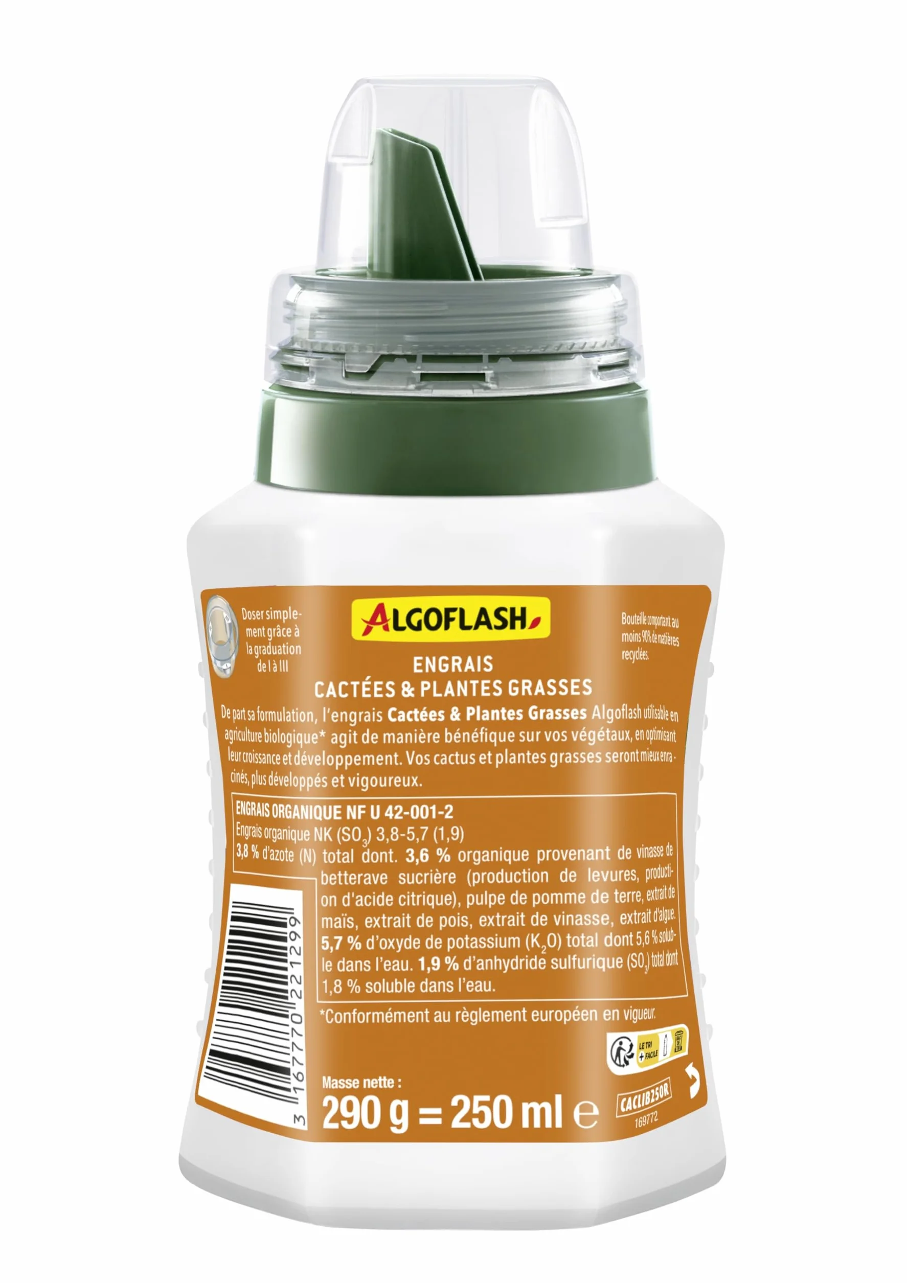 Algoflash Engrais Liquide Cactées et Plantes Grasses 250 ML, Utilisable en Agriculture Biologique