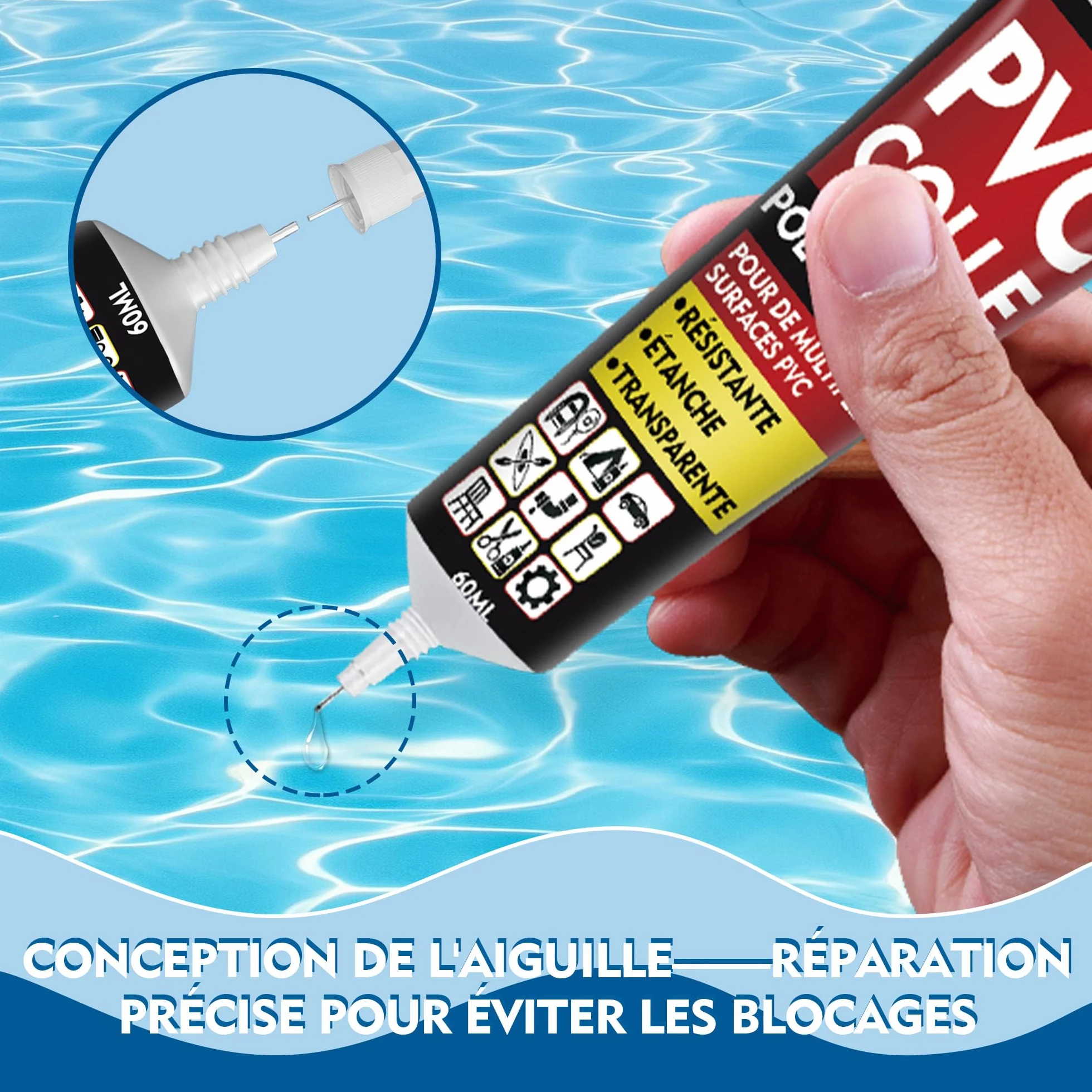 Kit Réparation Piscine Liner, Colle PVC Étanche pour Bouées Matelas Gonflables