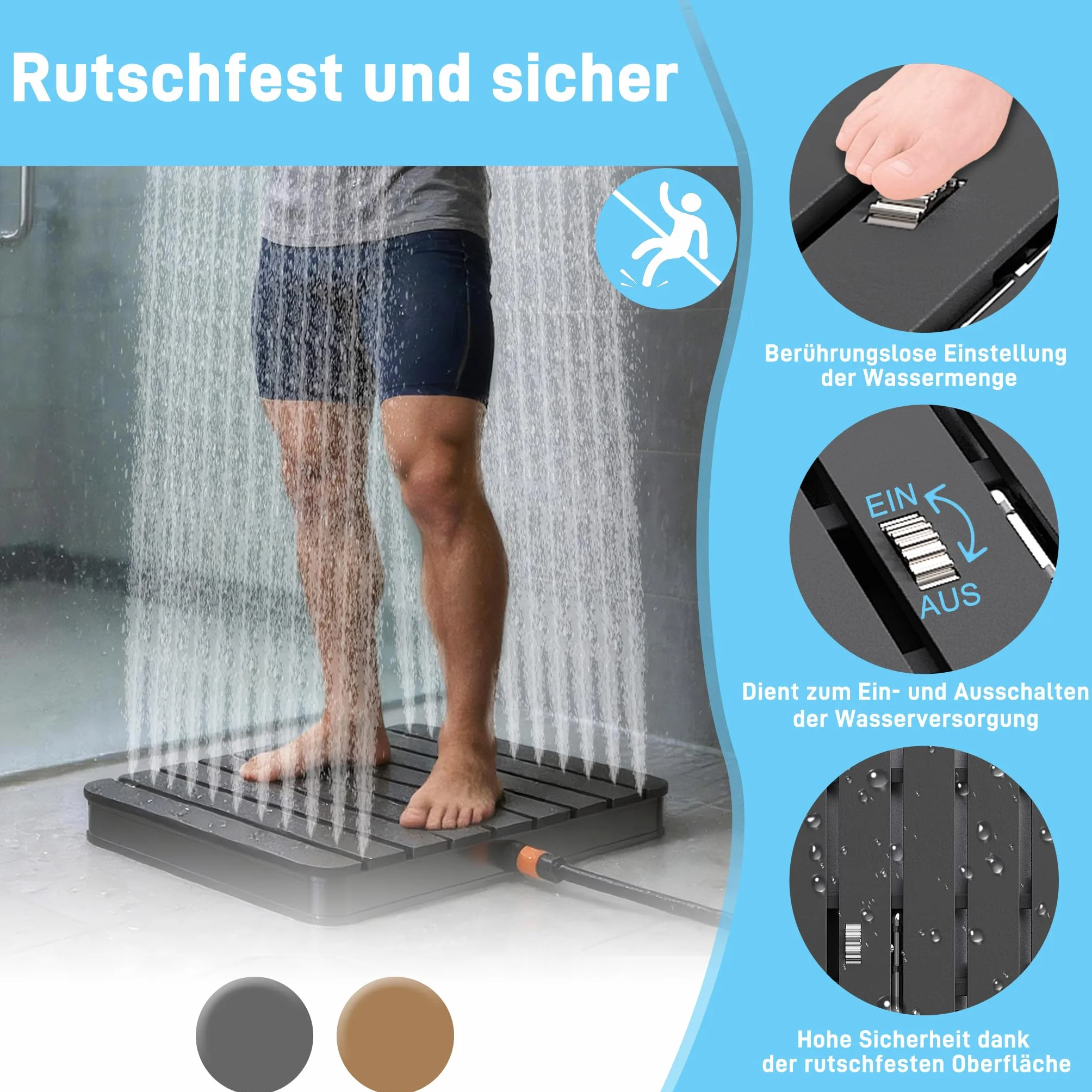 Gartendusche WPC/Aluminium Camping Dusche mobil rutschfest Anthrazit Rechteck