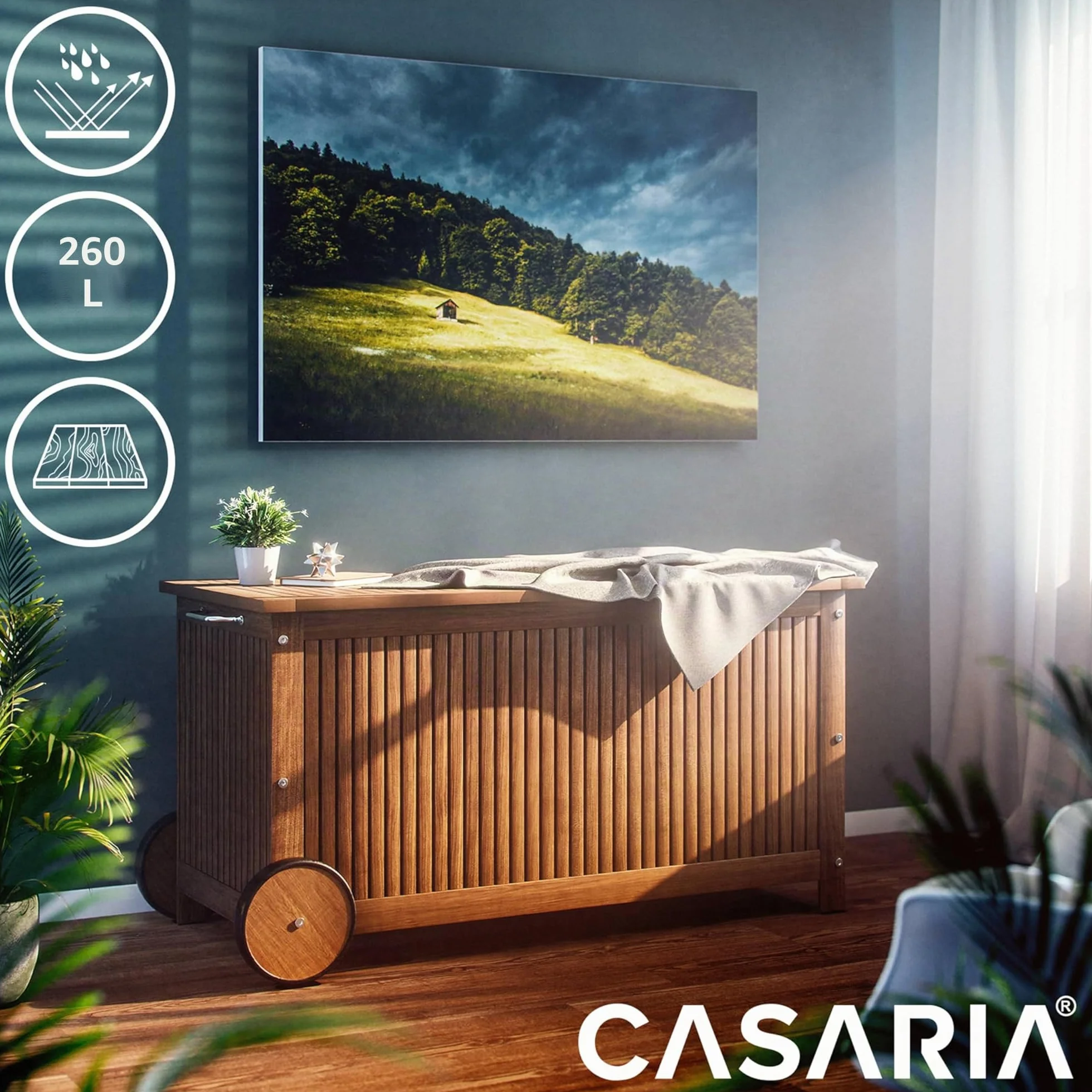 Casaria Coffre de rangement en bois 350 L roues poignée capacité charge 160 kg Jardin