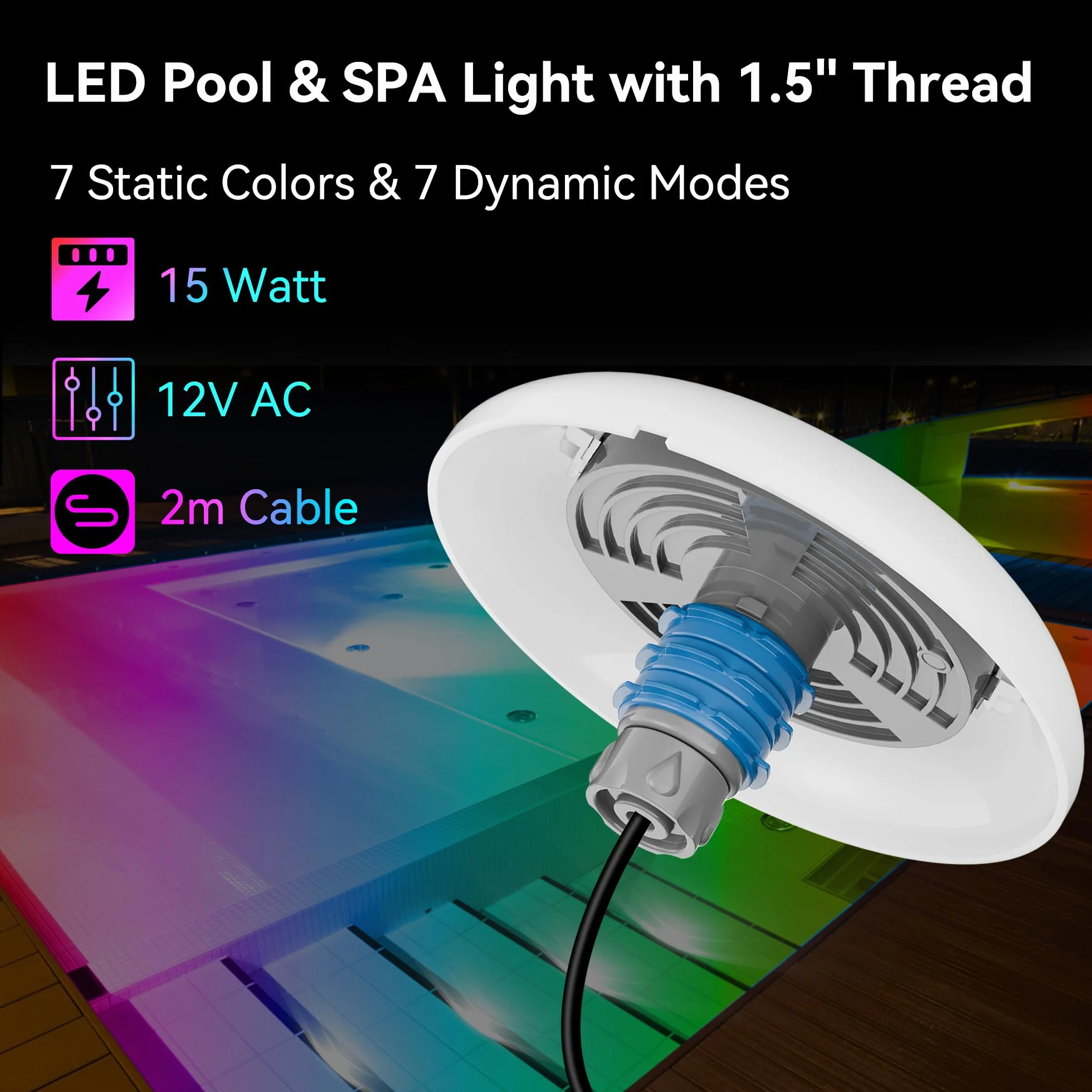 LyLmLe Projecteur Piscine Vissable 15W Spot LED RGB Multicolore Ø190mm 12V AC Lot de 2