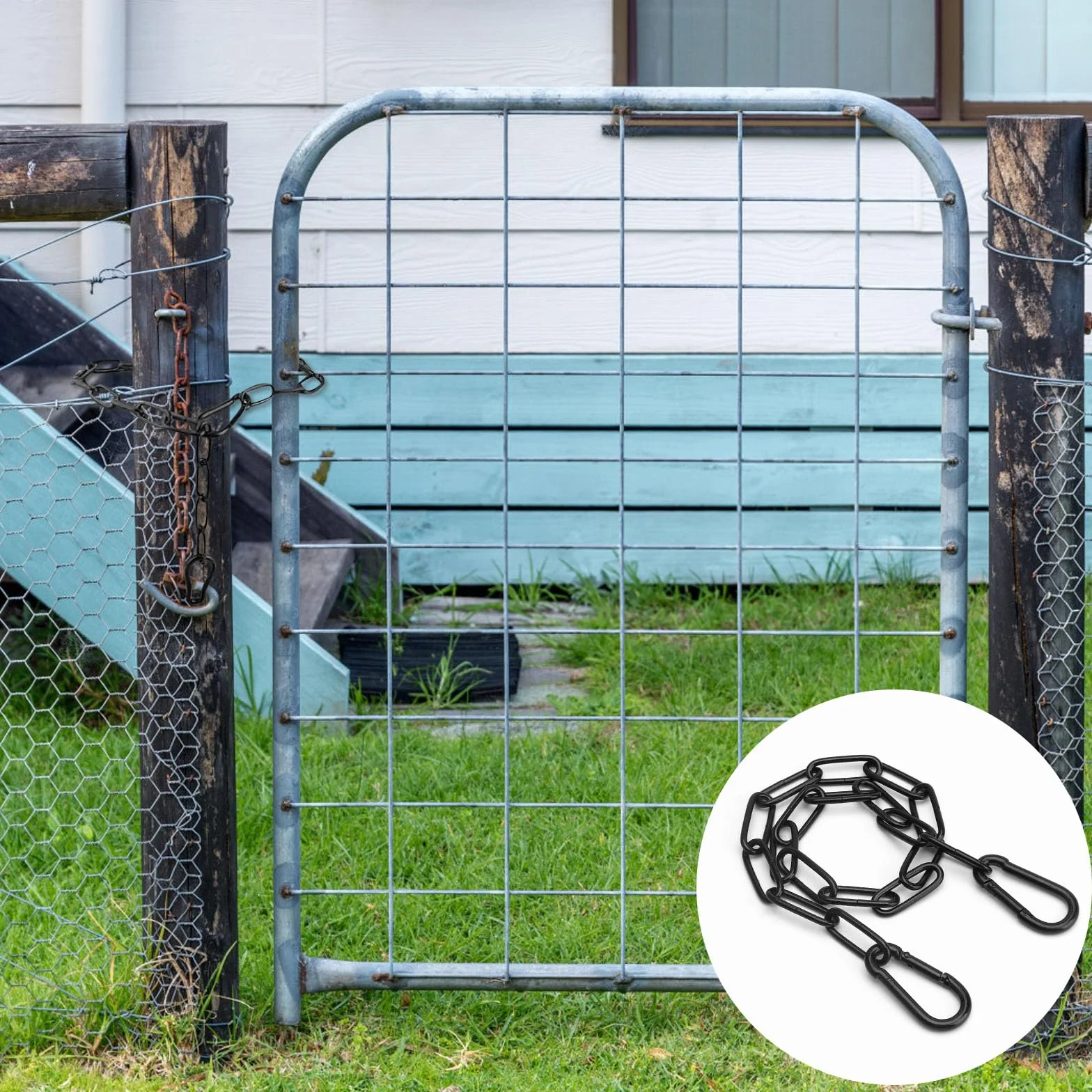 2 PCS Noir Chaîne en Acier Inoxydable,Chaîne en Acier Inoxydable avec Mousqueton Chaînes Métallique de 0.5m à Suspendre pour Portails de Clôture,Jardin,Portails de Cage pour Animaux Domestiques