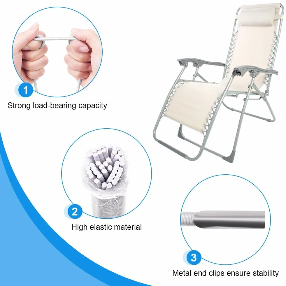 OFFCUP Corde Remplacement élastiques Universelle, 4Pcs Lacets Elastiques pour Chaise Longue Pliante (Gris)