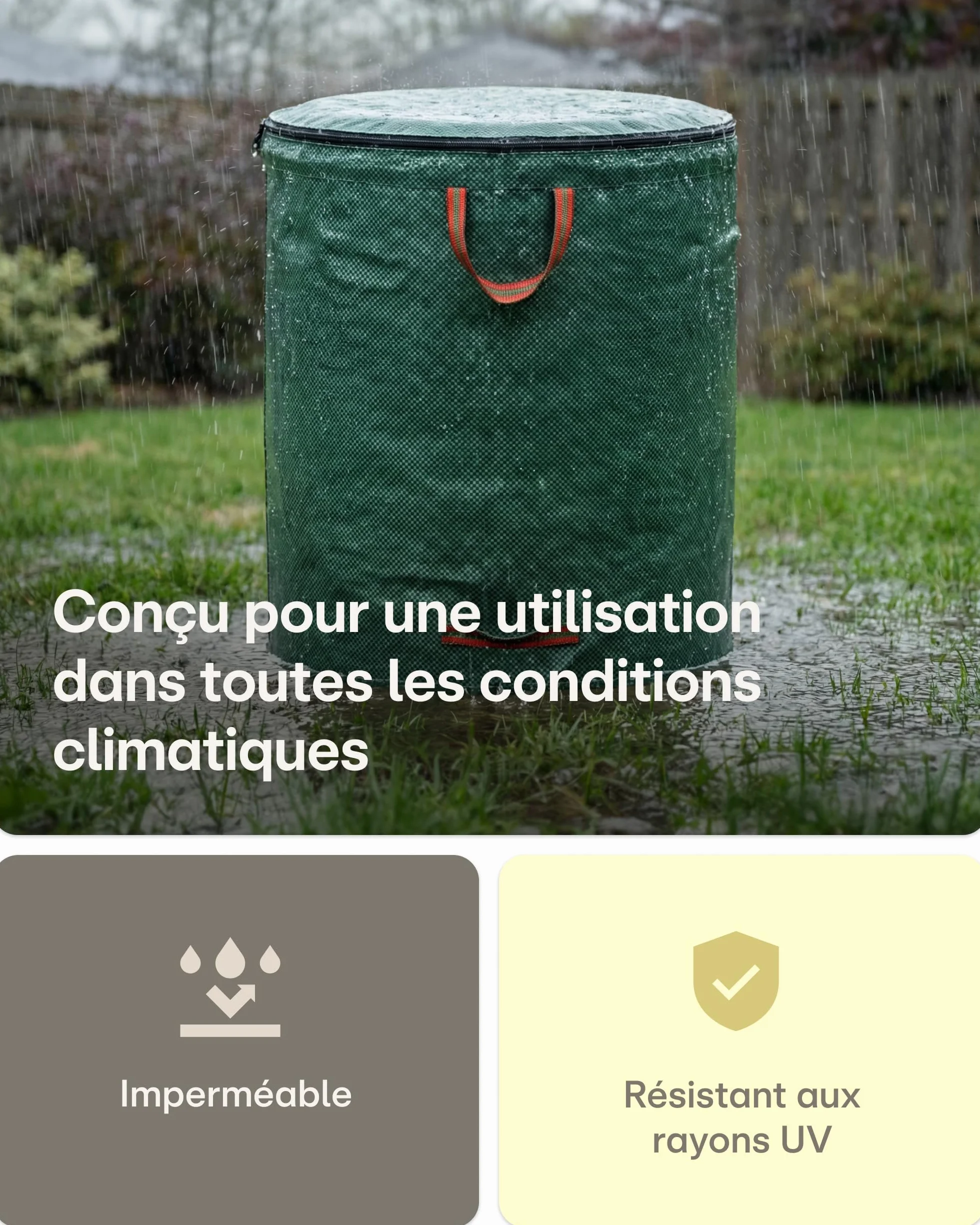 Sac Jardin Déchets Verts 500L avec Couvercle - Sac Jardinage Réutilisable 4 Poignées - Pliable