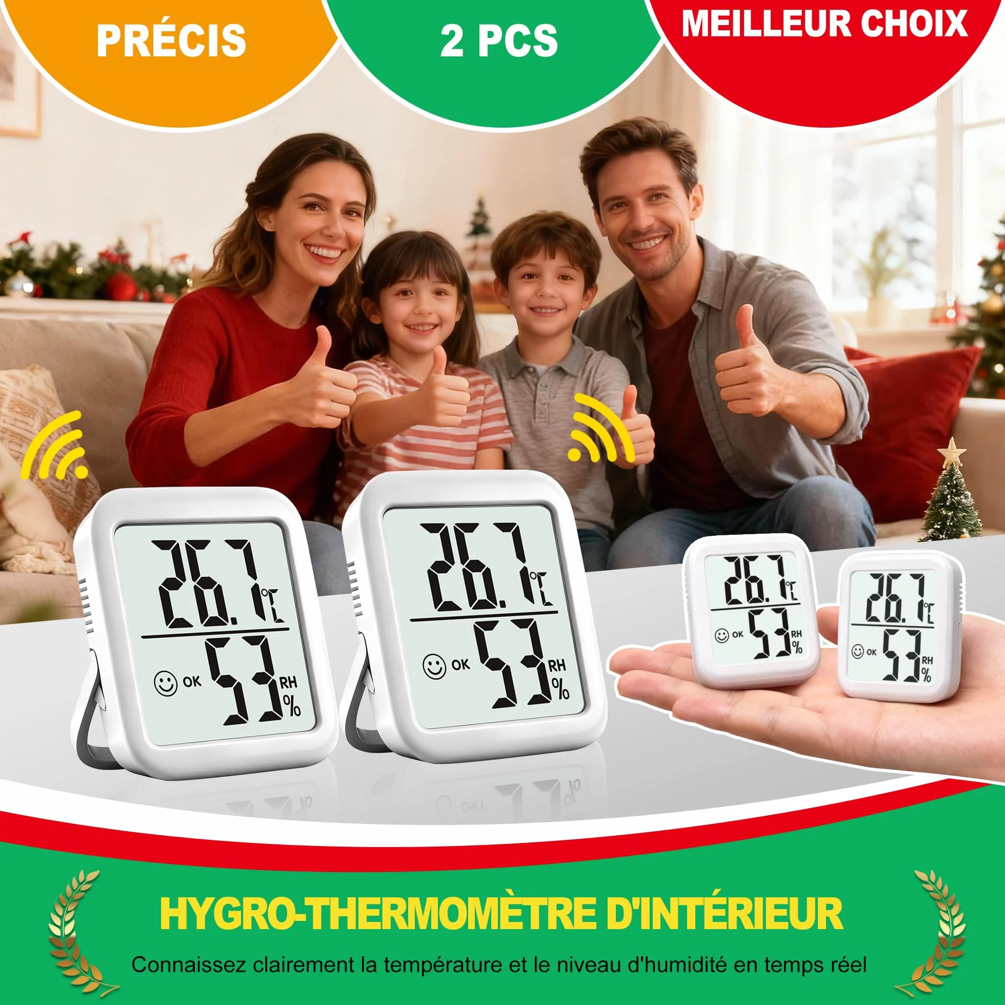 Antonki 2 Pièces Hygromètre Intérieur Thermomètre Moniteur Température Humidité pour Maison Chambre Bureau Couveuse Plantes Reptiles Batterie Incluse