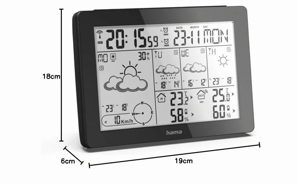 Hama Stacja meteorologiczna bezprzewodowa wewnętrzna zewnętrzna Meteotime czarna