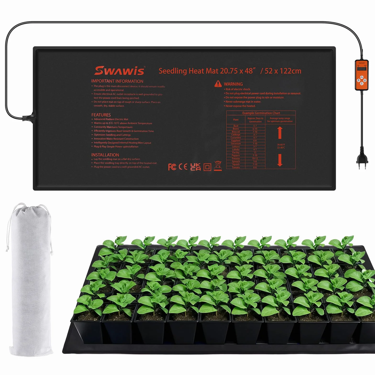 Tapis Chauffant Plantes SWAWIS130W 52.7x121.9cm Thermostat IP67
