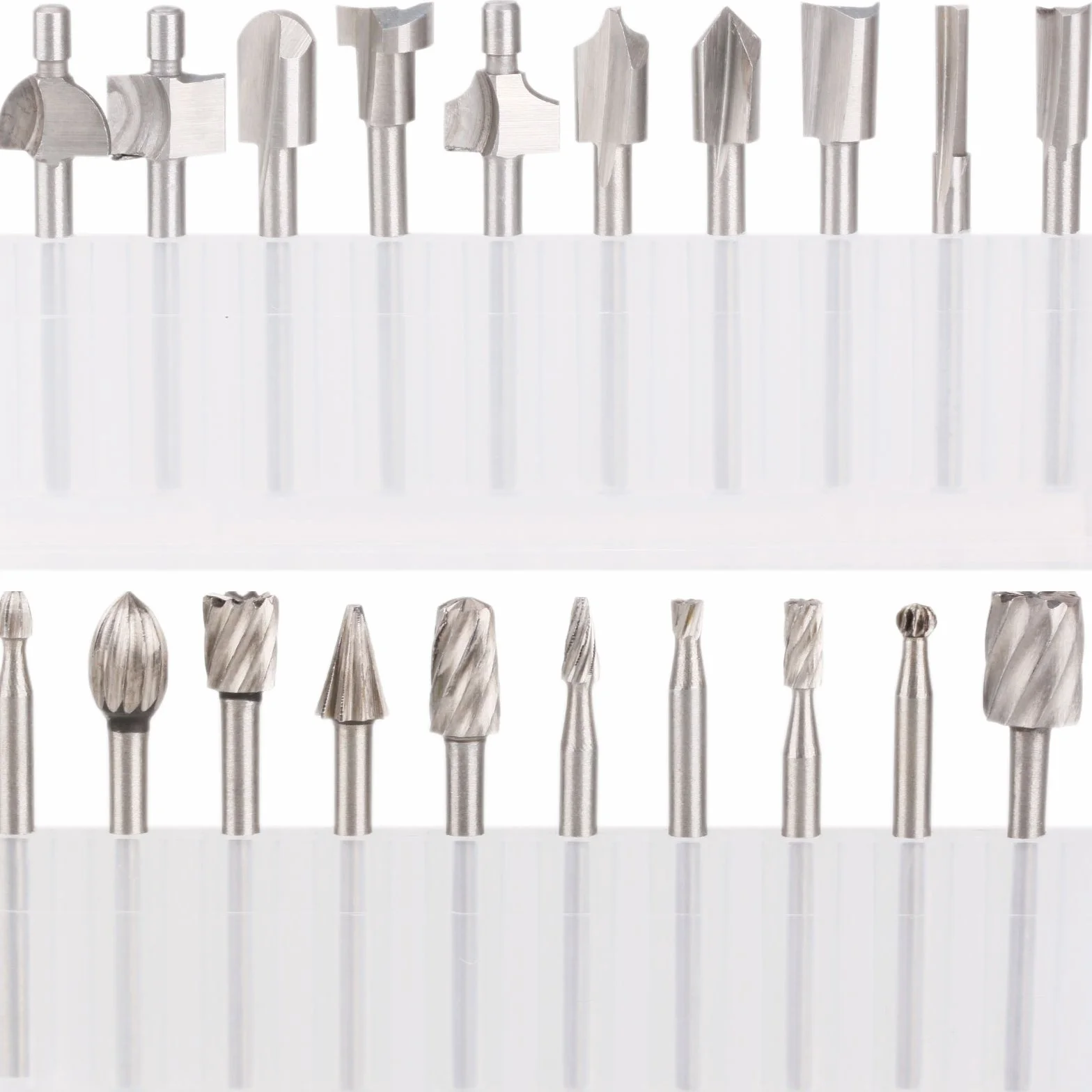 HSS Fraises à Défoncer, 20Pcs 3mm 1/8" fraises acier rapide fraises à Bois Kit d'Accessoires Fraises à Défoncer pour Outil Multifonction Rotatif Pour Dremel Foredom Proxxon Rotatif Outil -OQA0384