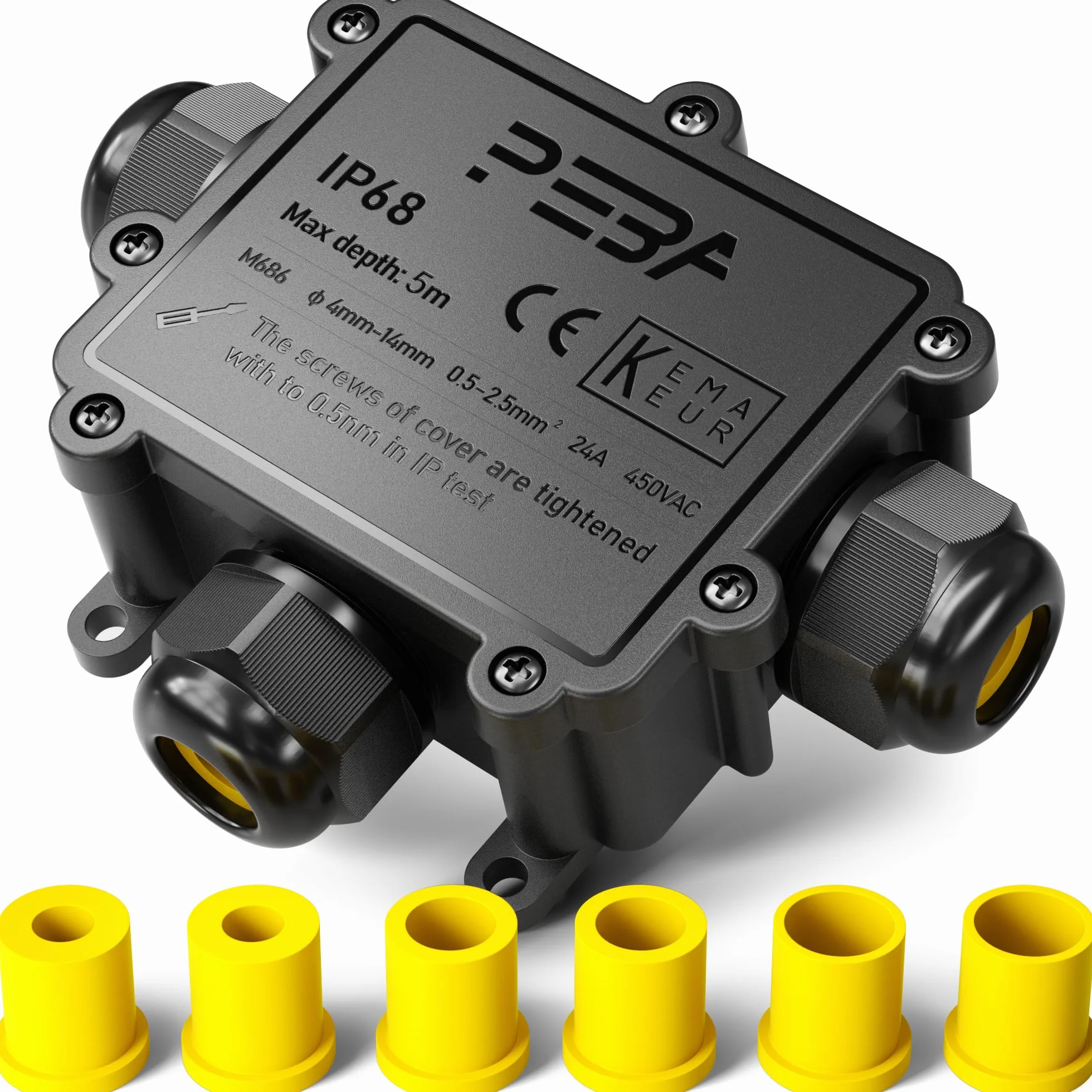 PEBA® Boîte dérivation étanche extérieur IP68,Connecteur Électrique Étanches,Connecteur étanche extérieur à 3 Voies pour câble de Ø4-14 mm de diamètre,Boite Derivation,Boîte de Jonction,Noir