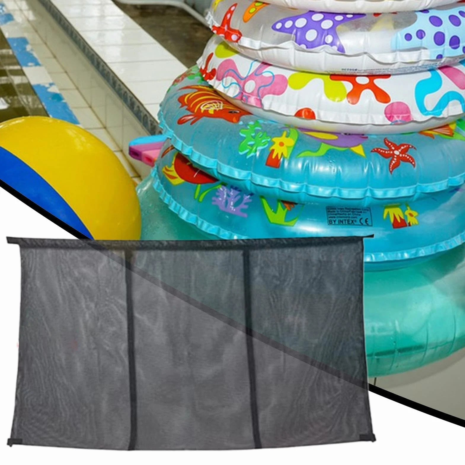 Filet Rangement Piscine 145 x 84 cm Poche Drainante pour Bouées, Balles