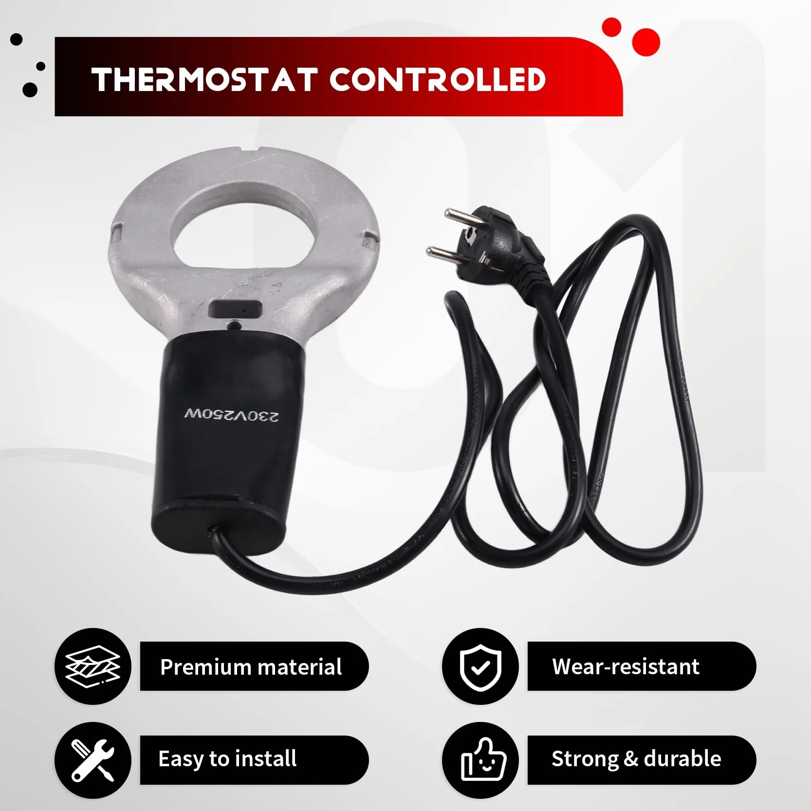 Chauffage de Bassin Dégivreur 800 W avec Thermostat Prise Européenne Abreuvoir Submersible Fonte Aluminium Oiseaux Poules