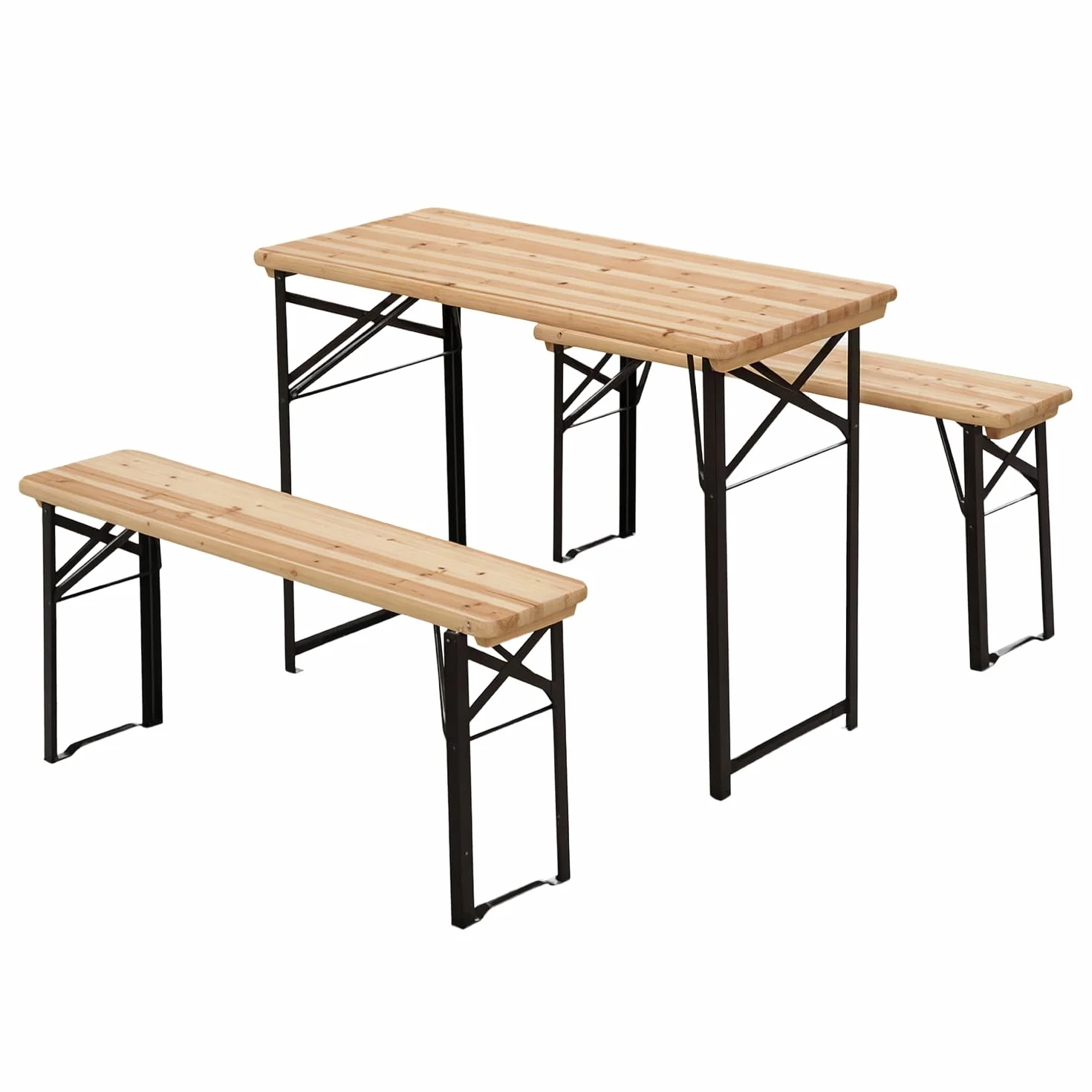 Outsunny Table de Camping Pique-Nique Pliable avec 2 Bancs Métal Époxy Noir