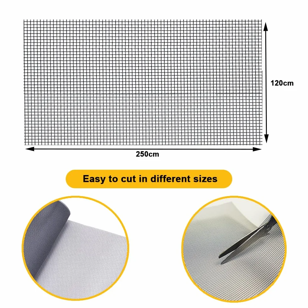 Moustiquaire Fenêtre 250cm x120cm,Moustiquaire,Rouleau Moustiquaire,Découpable Aux Dimensions Souhaitées Anti-Insectes Pour Porte Fenêtre Baie Vitrée-Gris
