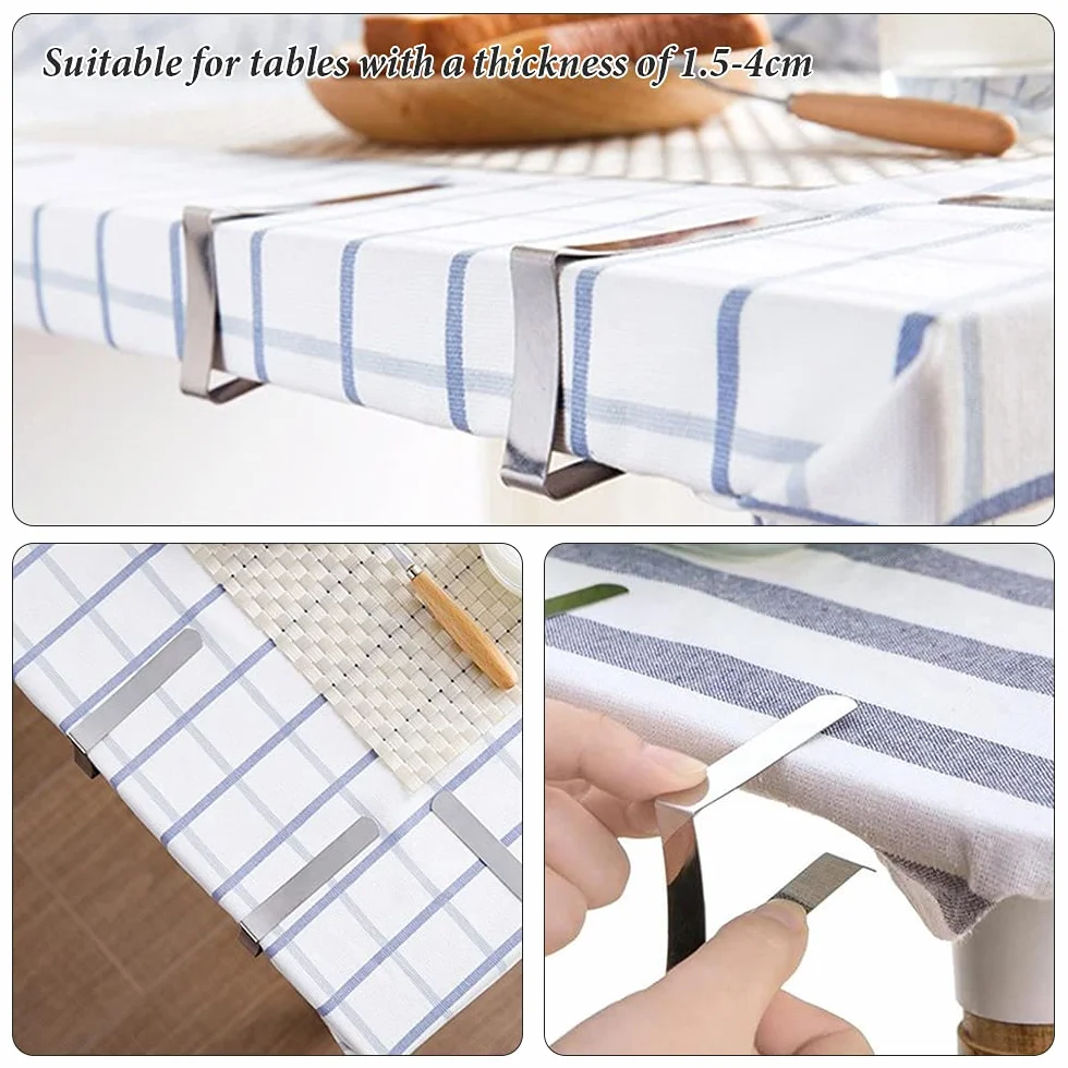 Clip Pince pour Nappe Anti-Glissant en Acier Inoxydable 24Pcs Argent