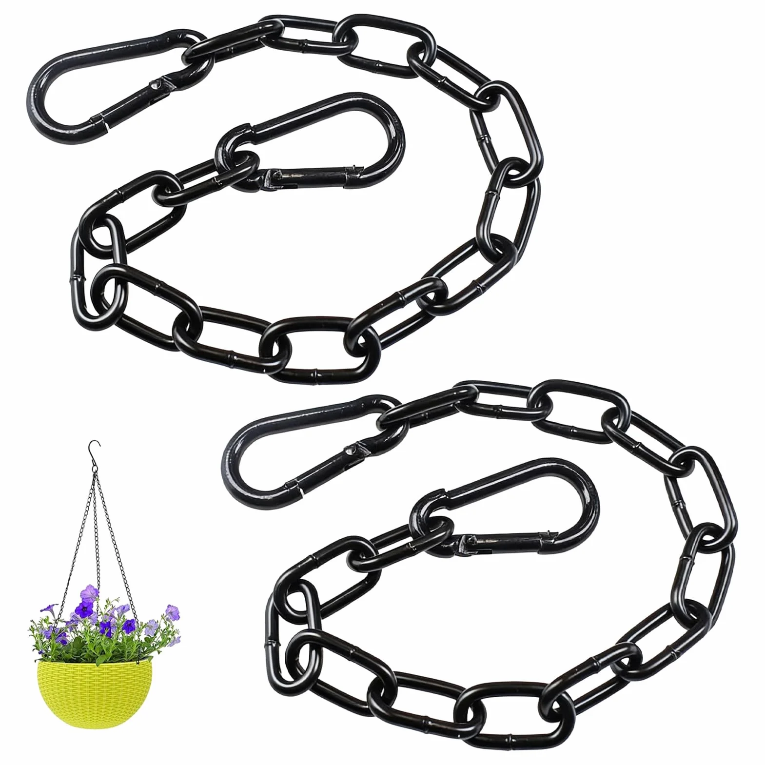 2 Pièces 60Cm Chaine Acier Inoxydable 304 Avec 4 Mousquetons, pour Accrocher Chaîne d'ancre Hamac Multifonctionnel,pour Jardinières, Barrières de Clôture, Balançoires, Portes De Cages, Lustres,Noir
