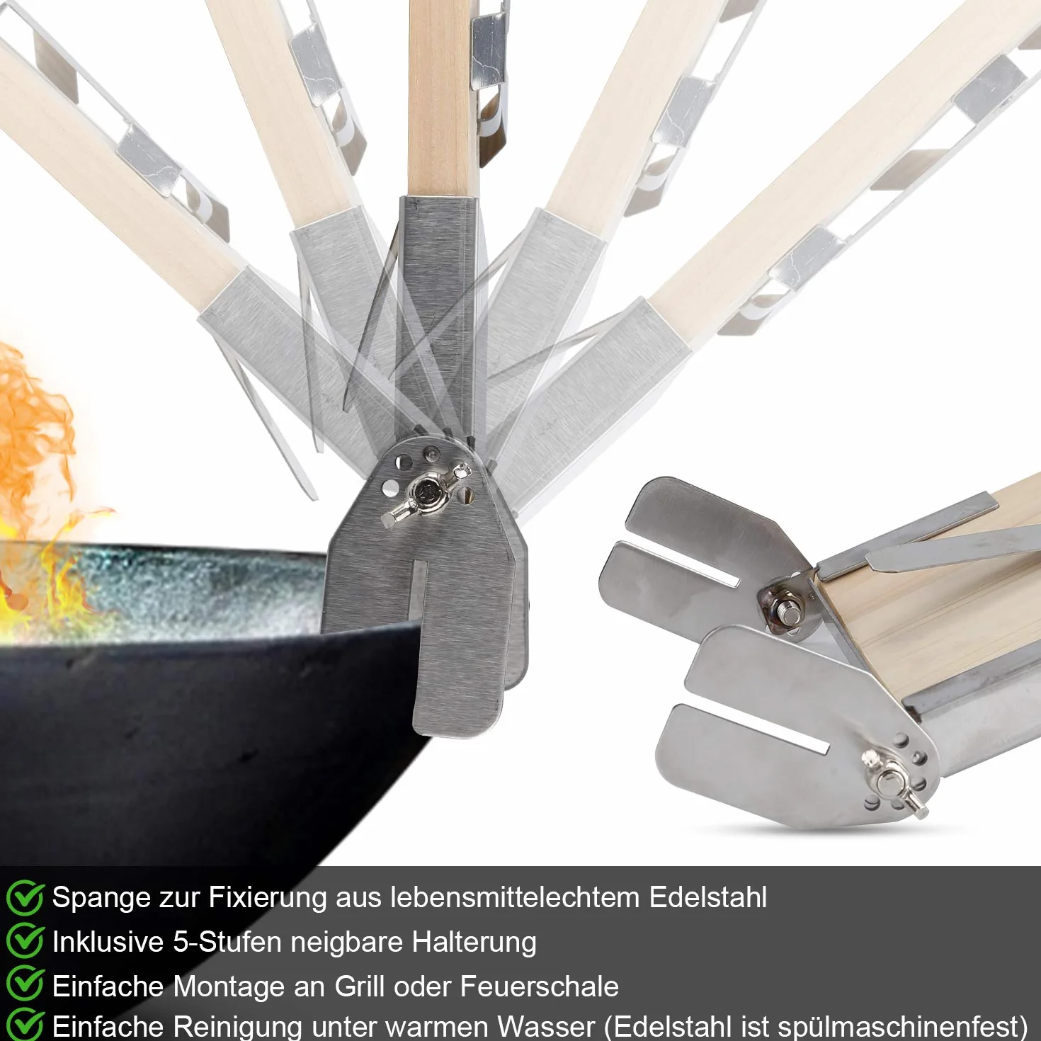 Lot de 4 planches à saumon en acier inoxydable avec supports inclinables pour brasero barbecue