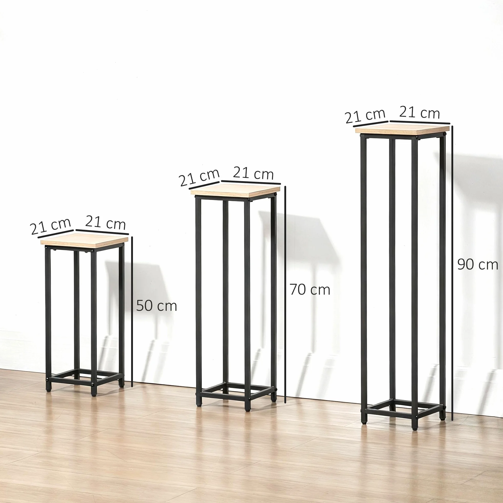 Outsunny Lot 3 supports pot de fleurs porte-plantes empilables 21x21x50/70/90 cm acier
