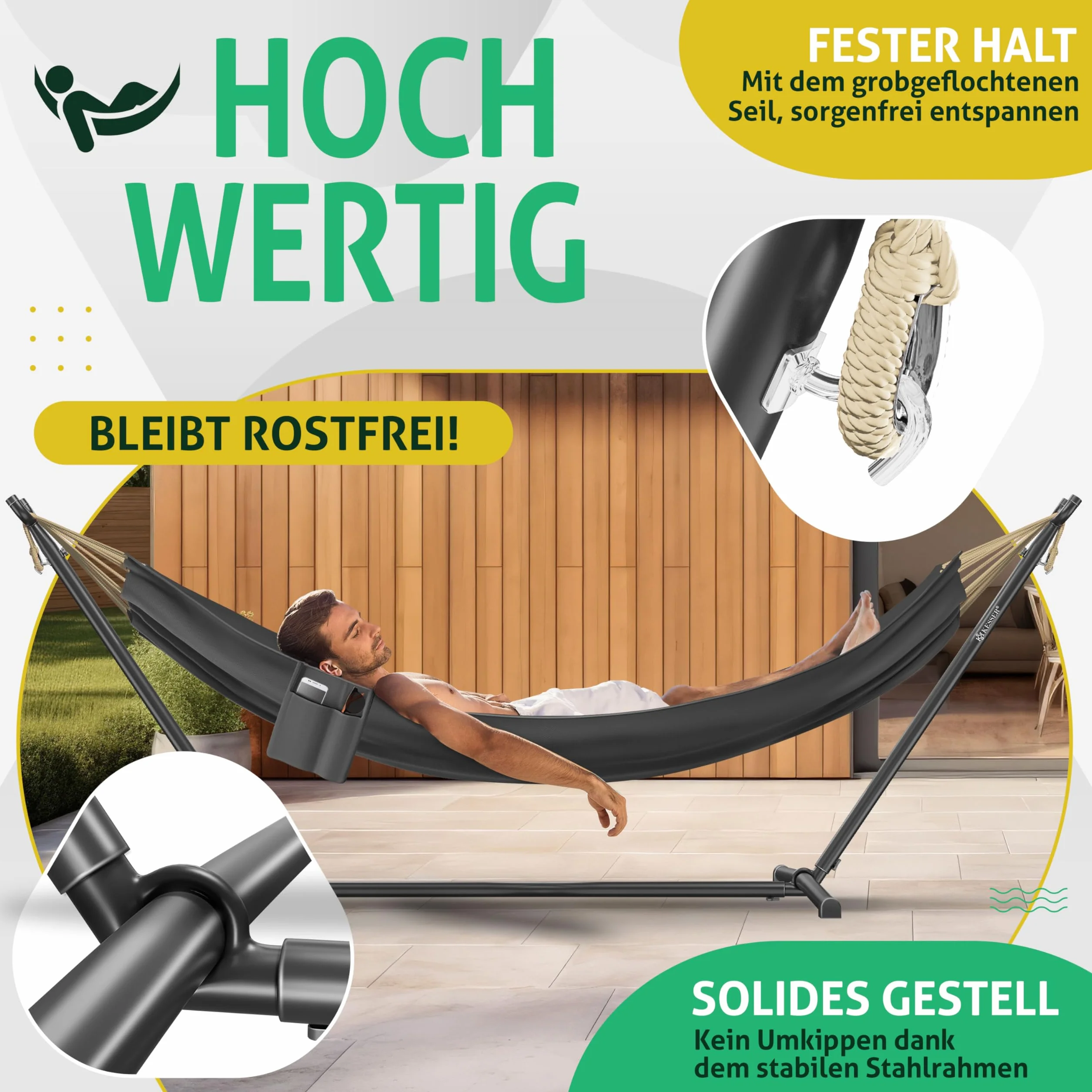 KESSER Hamac Lake Double avec Support 200 kg XXL Anthracite