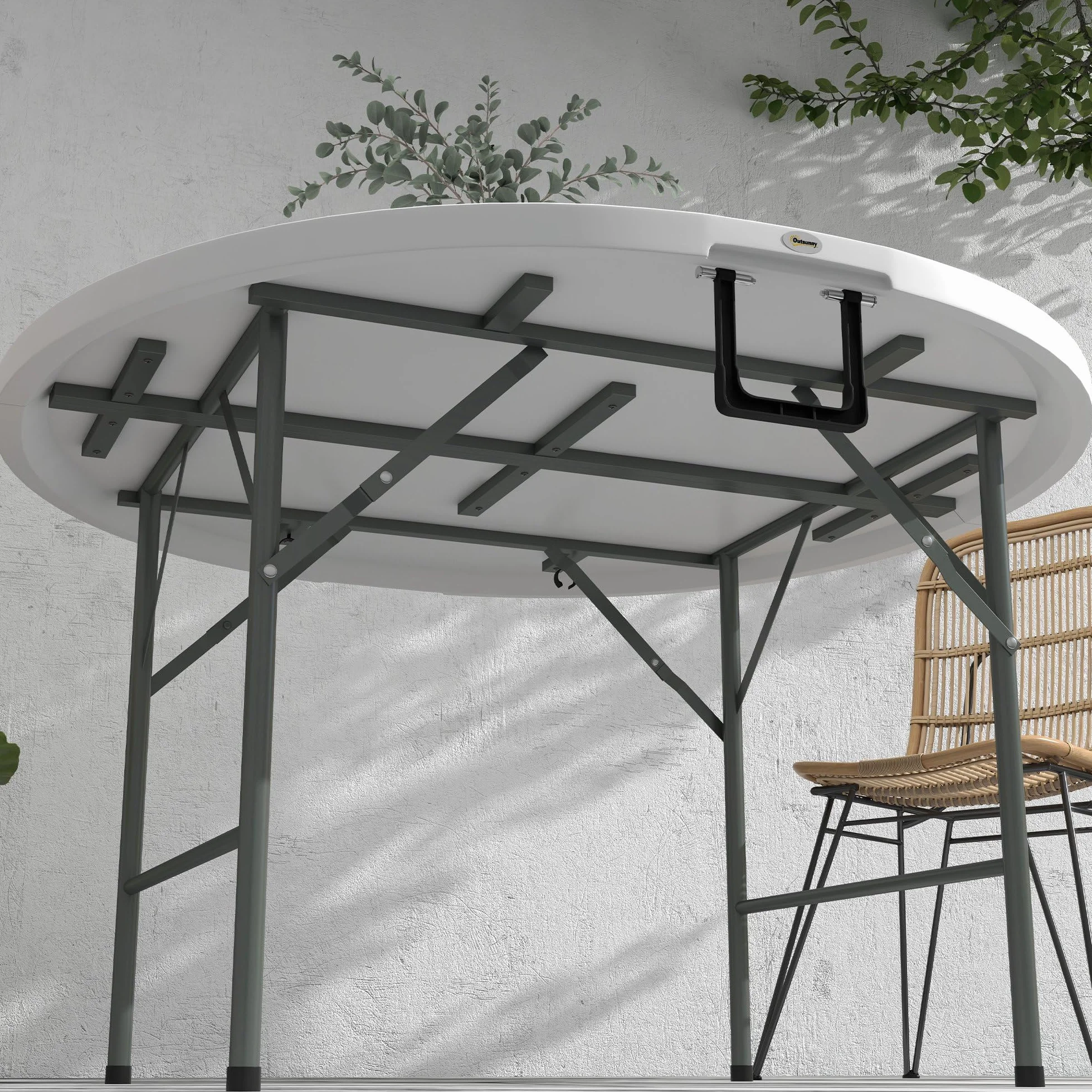 Outsunny Table Ronde de Jardin Pliante Ø122 cm 6 Personnes Structure Métal Plateau HDPE