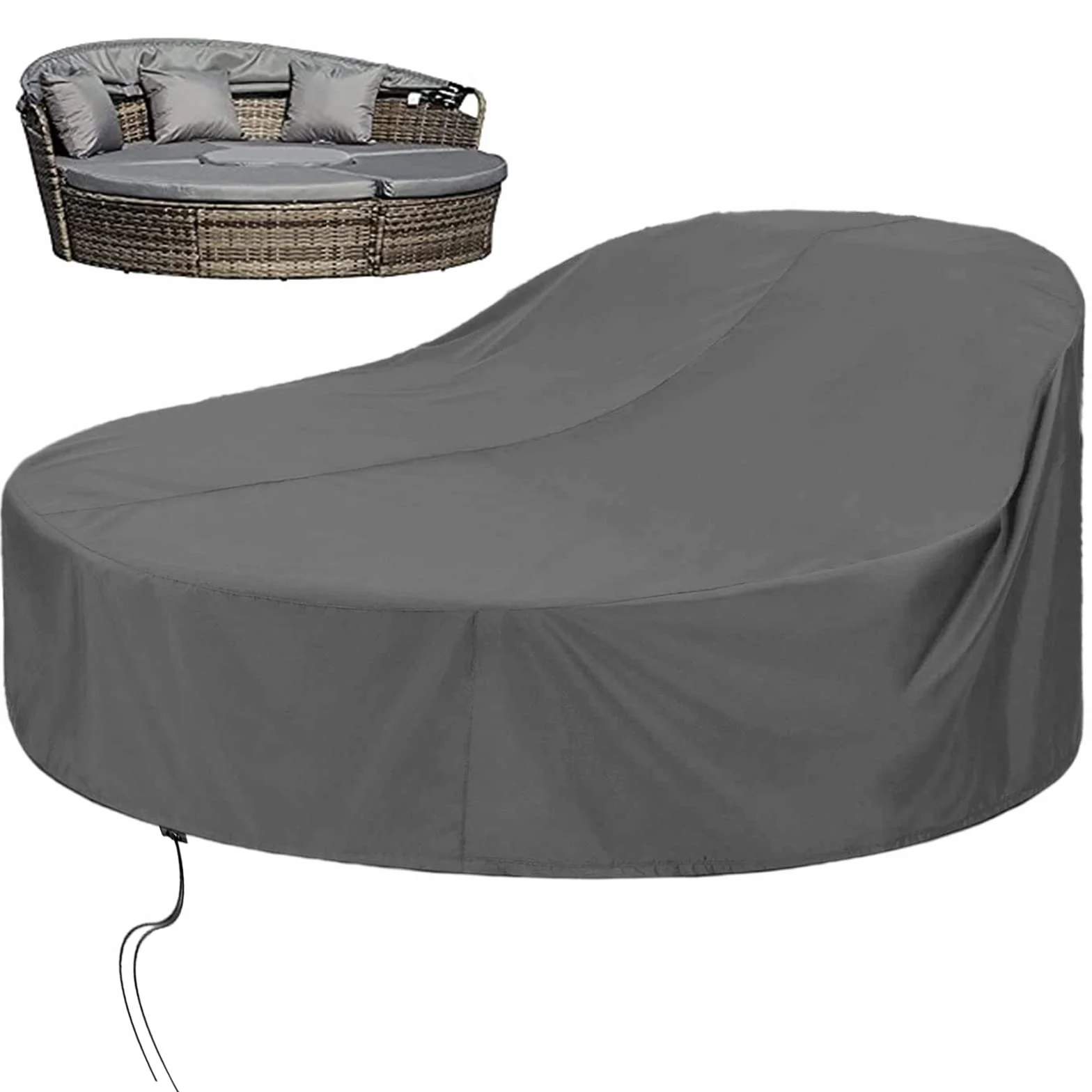 Housse Lit de Jardin Housse Protection Canapé Lit Rond Oxford 420D Imperméable Gris 230x90-50cm