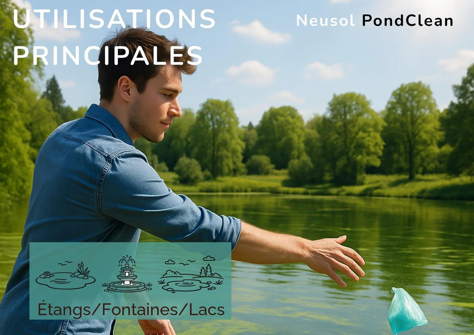 PondClean Traitement Biologique préventif pour bassins lacs fontaines contrôle algues eau verte clarifie réduit boues odeurs