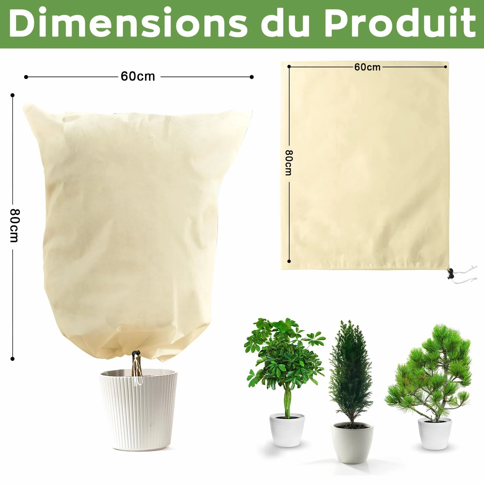 Lot de 4 Housse Hivernage Plante 80g/m² 60x80cm Anti-Gel Réutilisable
