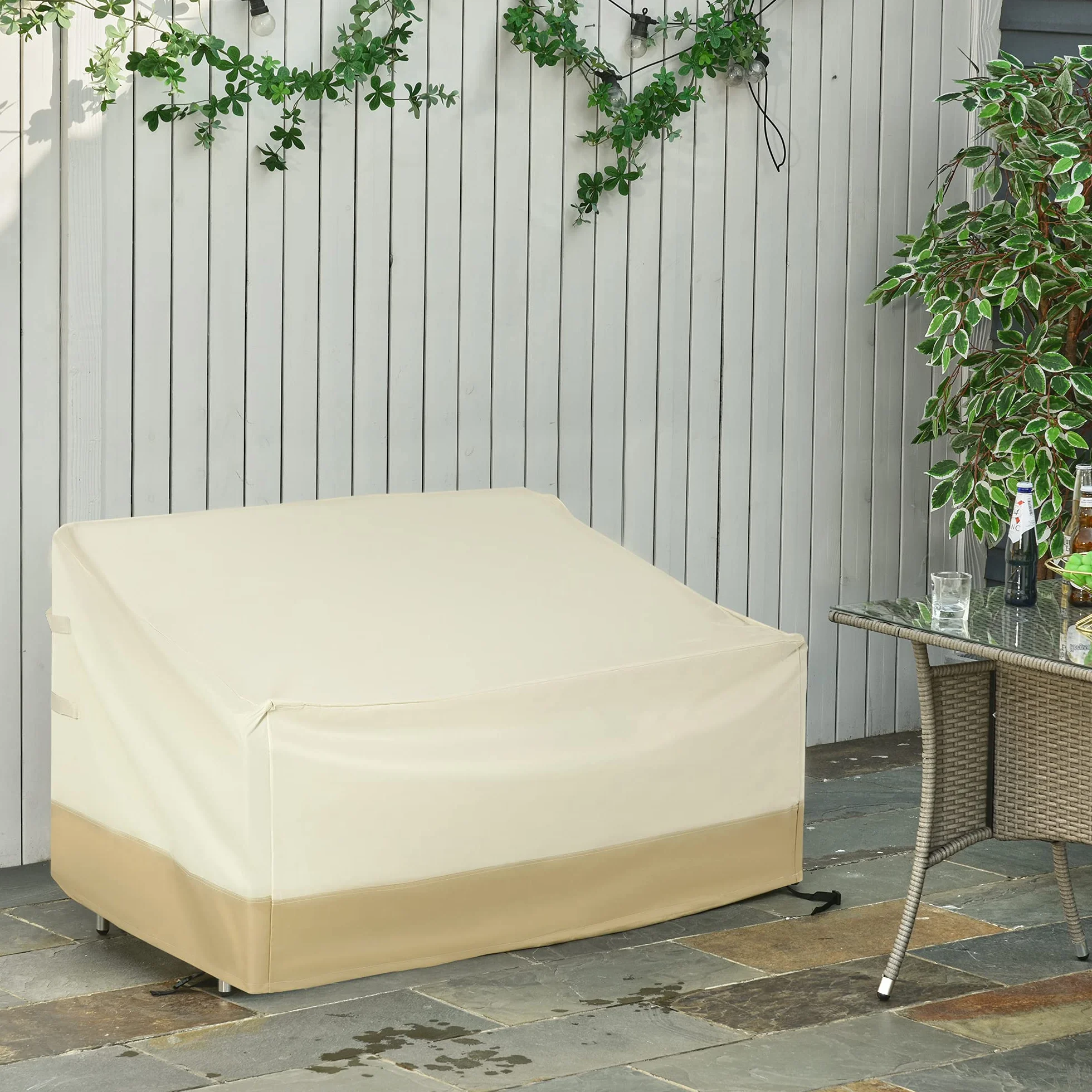 Outsunny Housse de Protection imperméable pour Banc 3 Places 218 x 111 x 63/101 cm Beige/Café