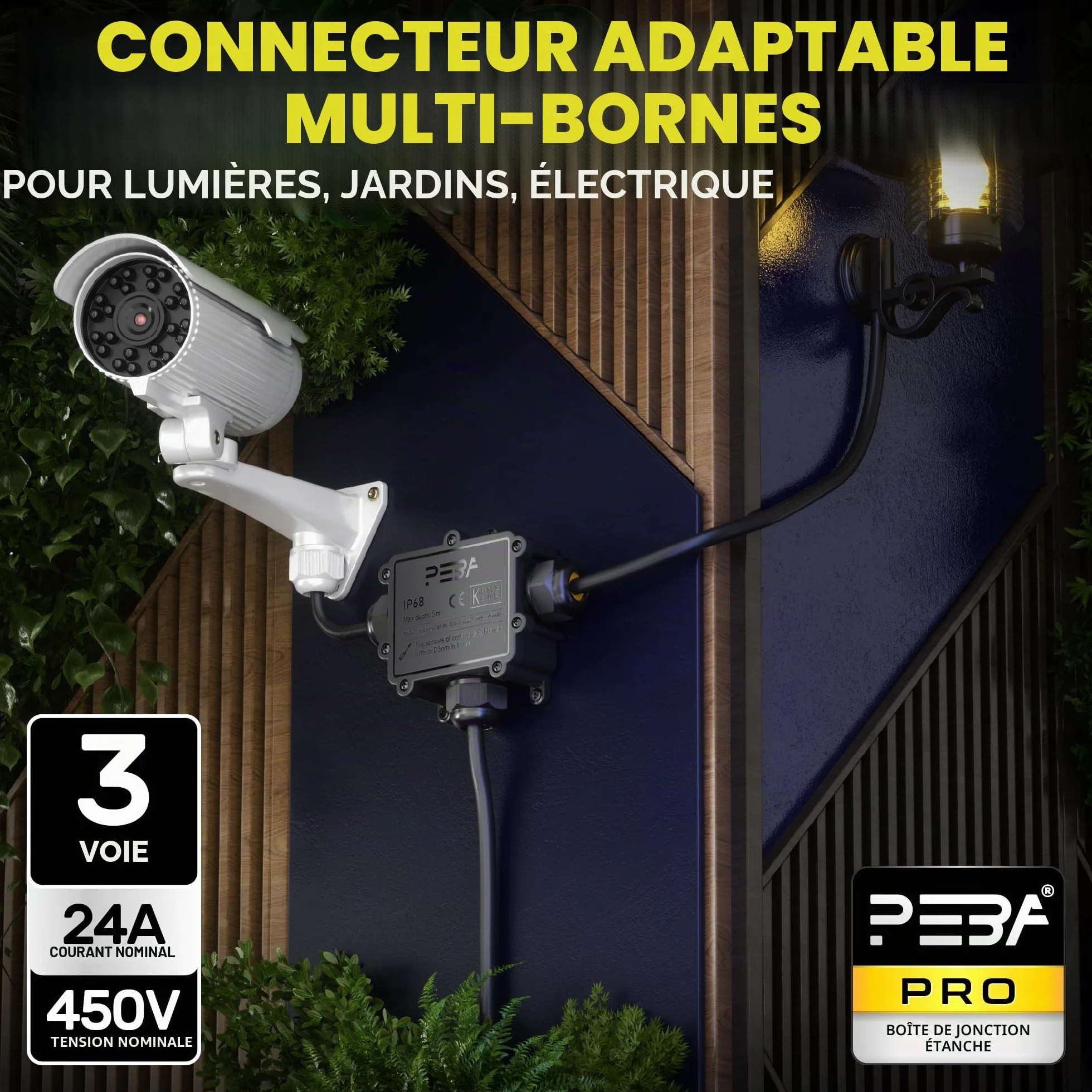 PEBA® Boîte dérivation étanche extérieur IP68,Connecteur Électrique Étanches,Connecteur étanche extérieur à 3 Voies pour câble de Ø4-14 mm de diamètre,Boite Derivation,Boîte de Jonction,Noir
