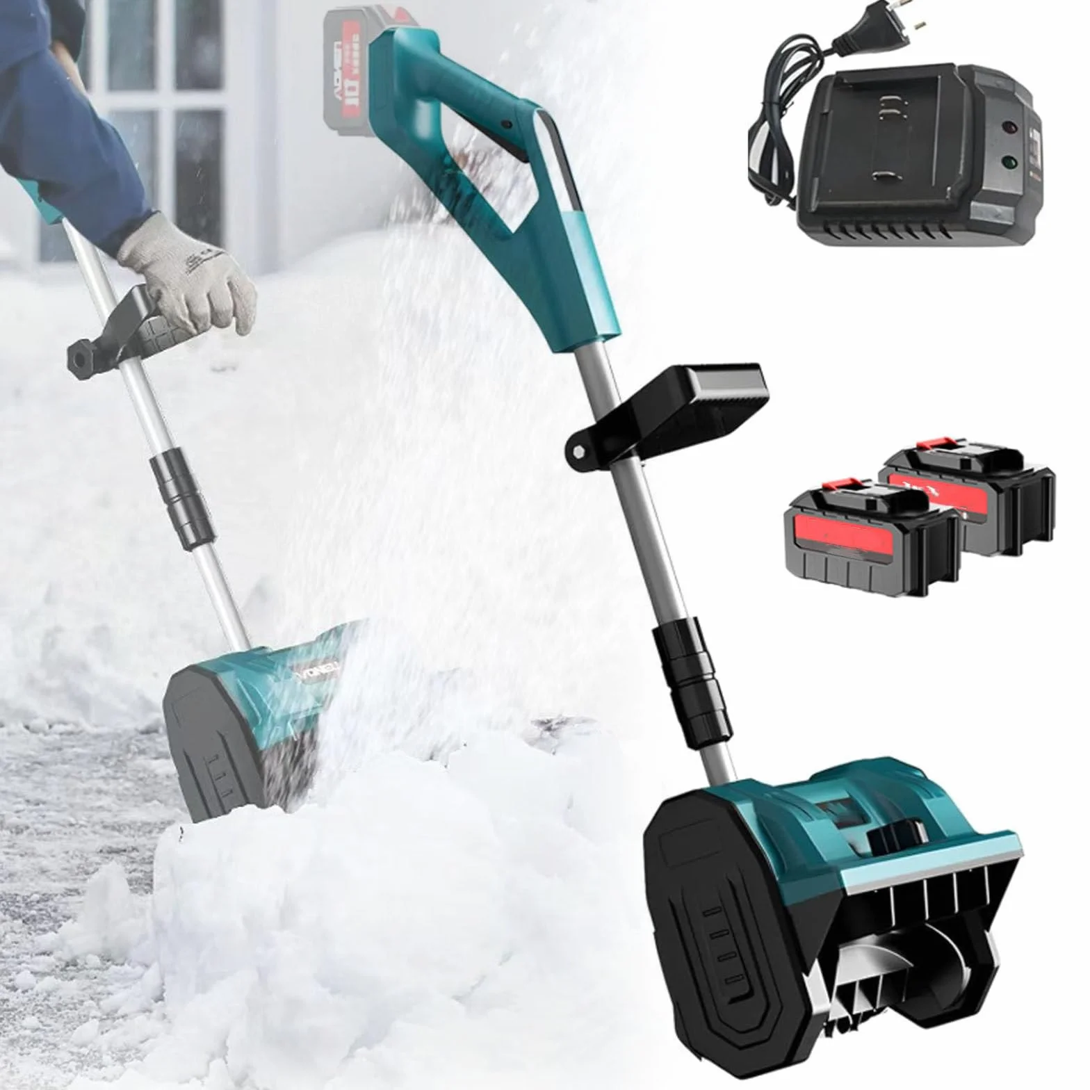 Souffleuse à Neige Sans Fil, Moteur Sans Balais, Manche Extensible, 2 Batteries