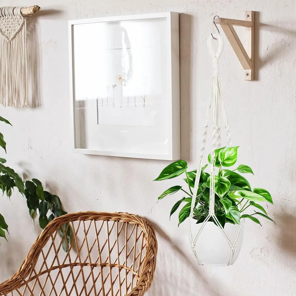 Macramé Support Pots pour Fleur, Suspension Plante Macramé, Panier en Corde de Coton pour Intérieur Extérieur