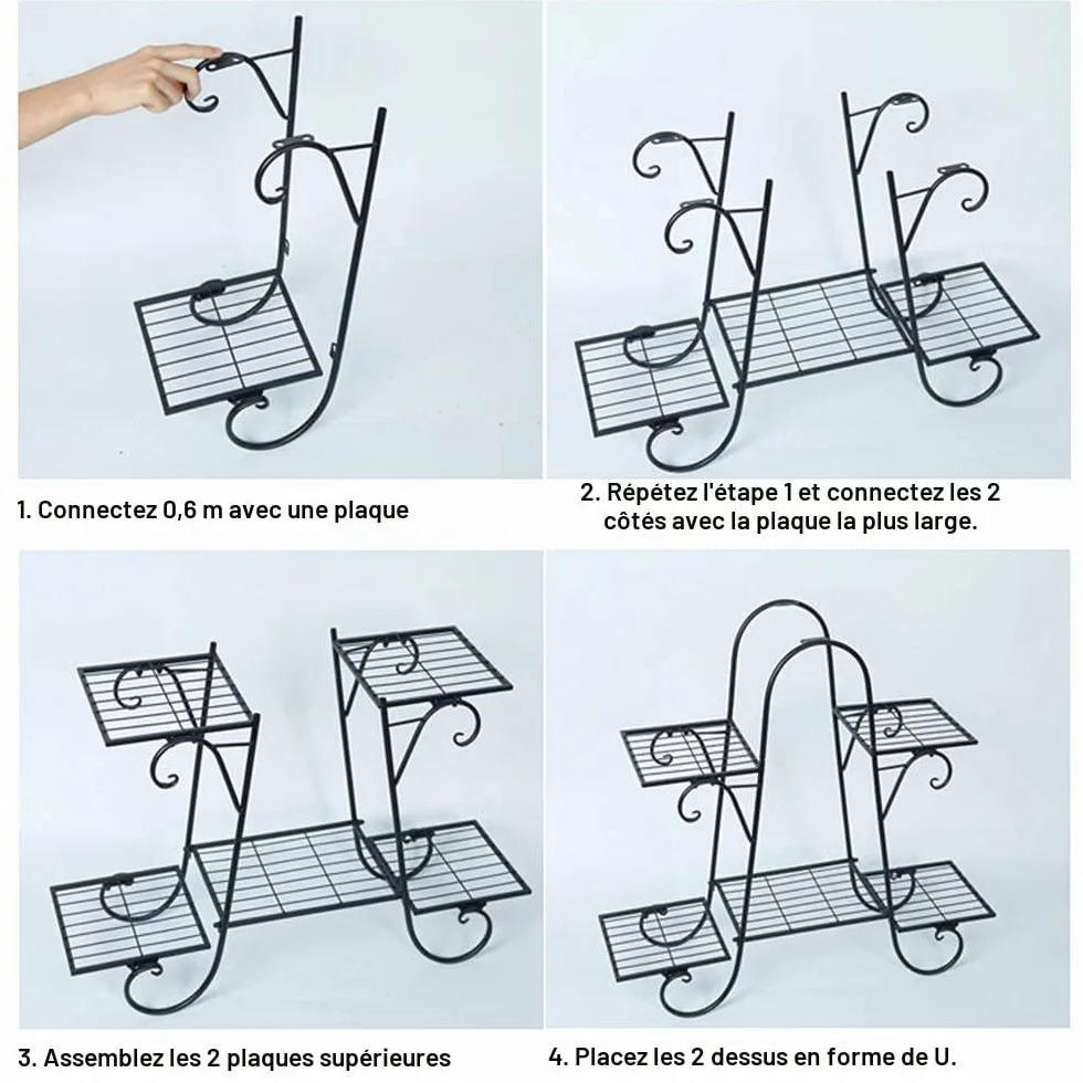 CarolynDesign Support de pot de fleurs à 6 étages en métal noir pour intérieur et extérieur