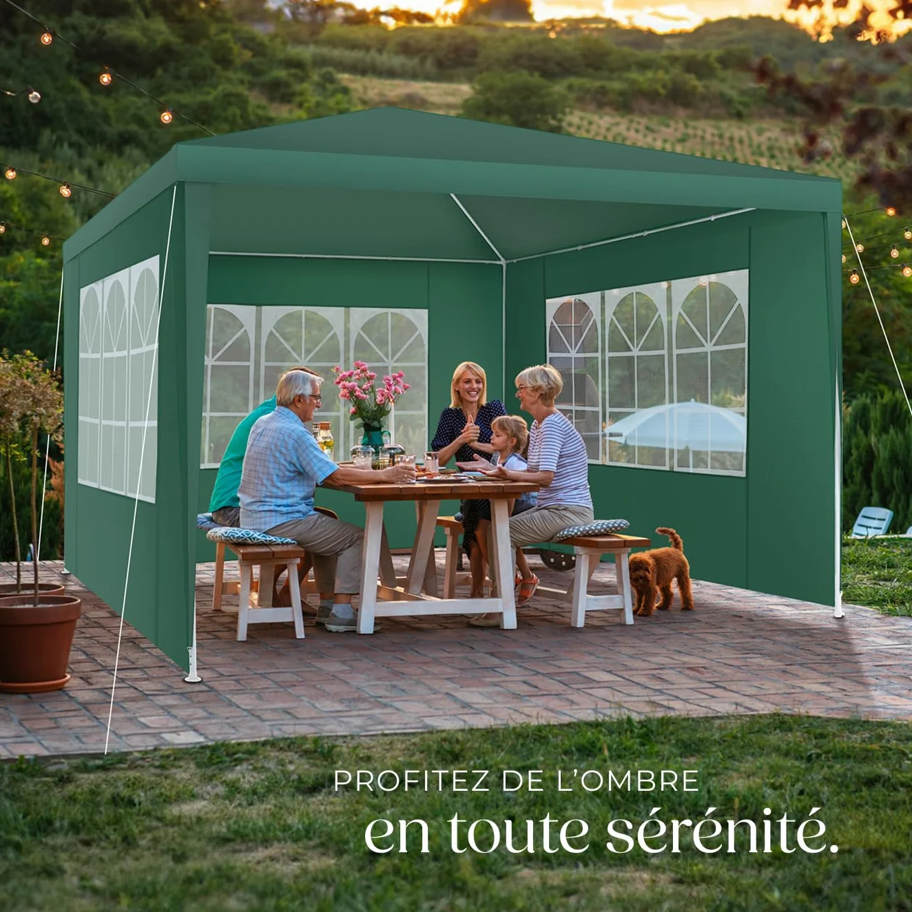 Tectake Tonnelle de Jardin 3x3m Protection UV 30+ Cadre Acier époxy Gazebo avec Parois Amovibles