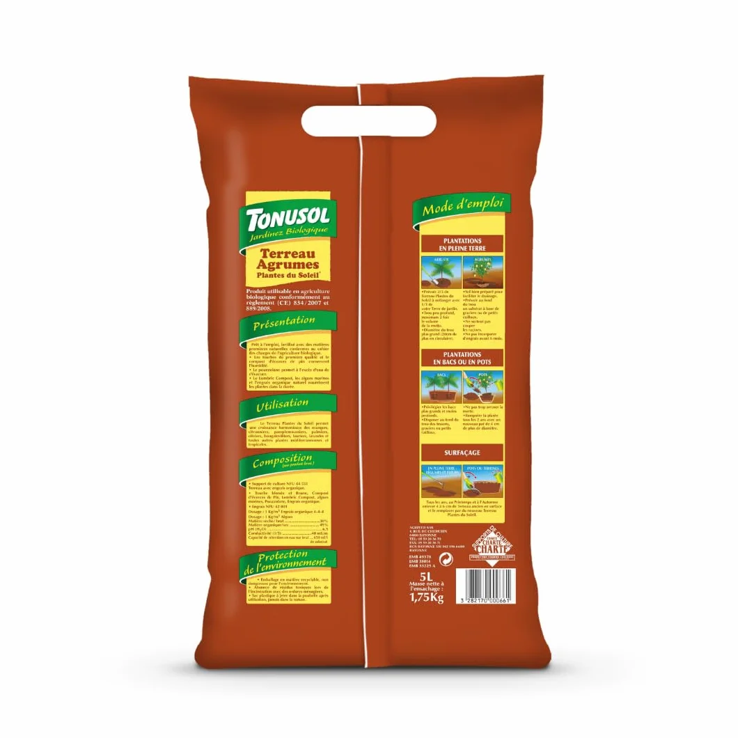 TONUSOL Terreau Agrumes Plantes Méditerranéennes 5L Bio Agriculture Biologique Fabriqué France