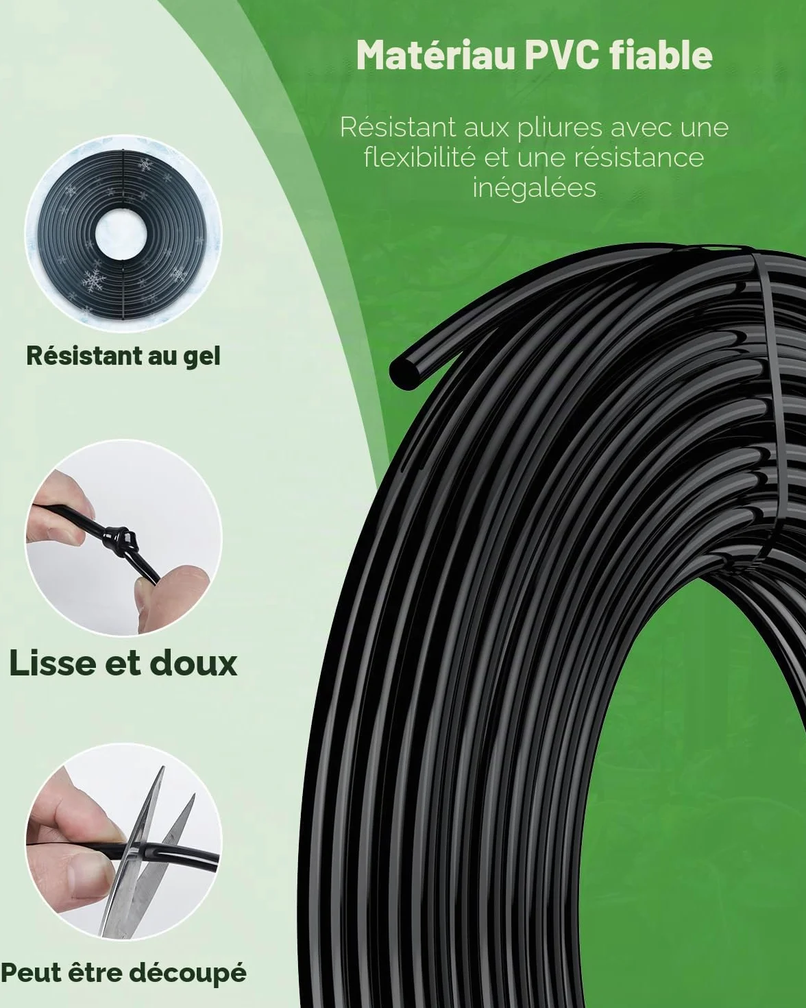 Pawfly 7.5 M Tubulure d'irrigation goutte à goutte 4-6 mm PVC noir rouleau jardin