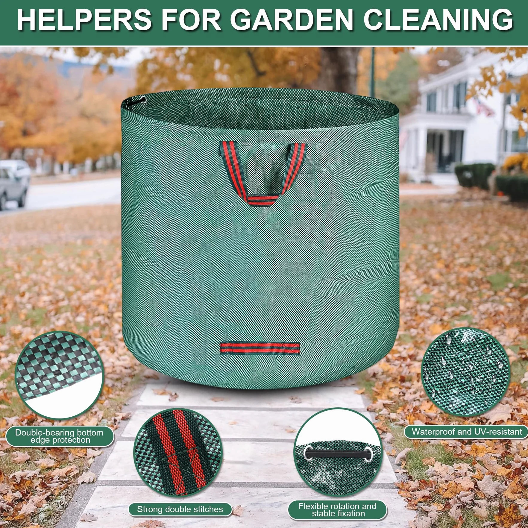 Sac Jardin 500L Vert Dechets Verts Pliables Reutilisables avec Poignees