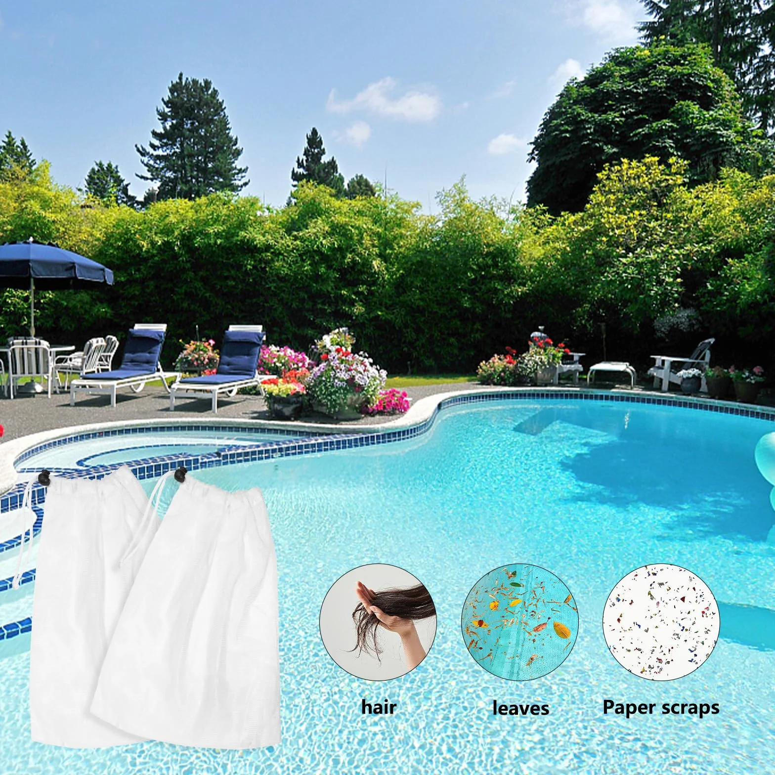 Sacs de récupération pour aspirateur de piscine, lot de 10, en filet avec cordon de serrage