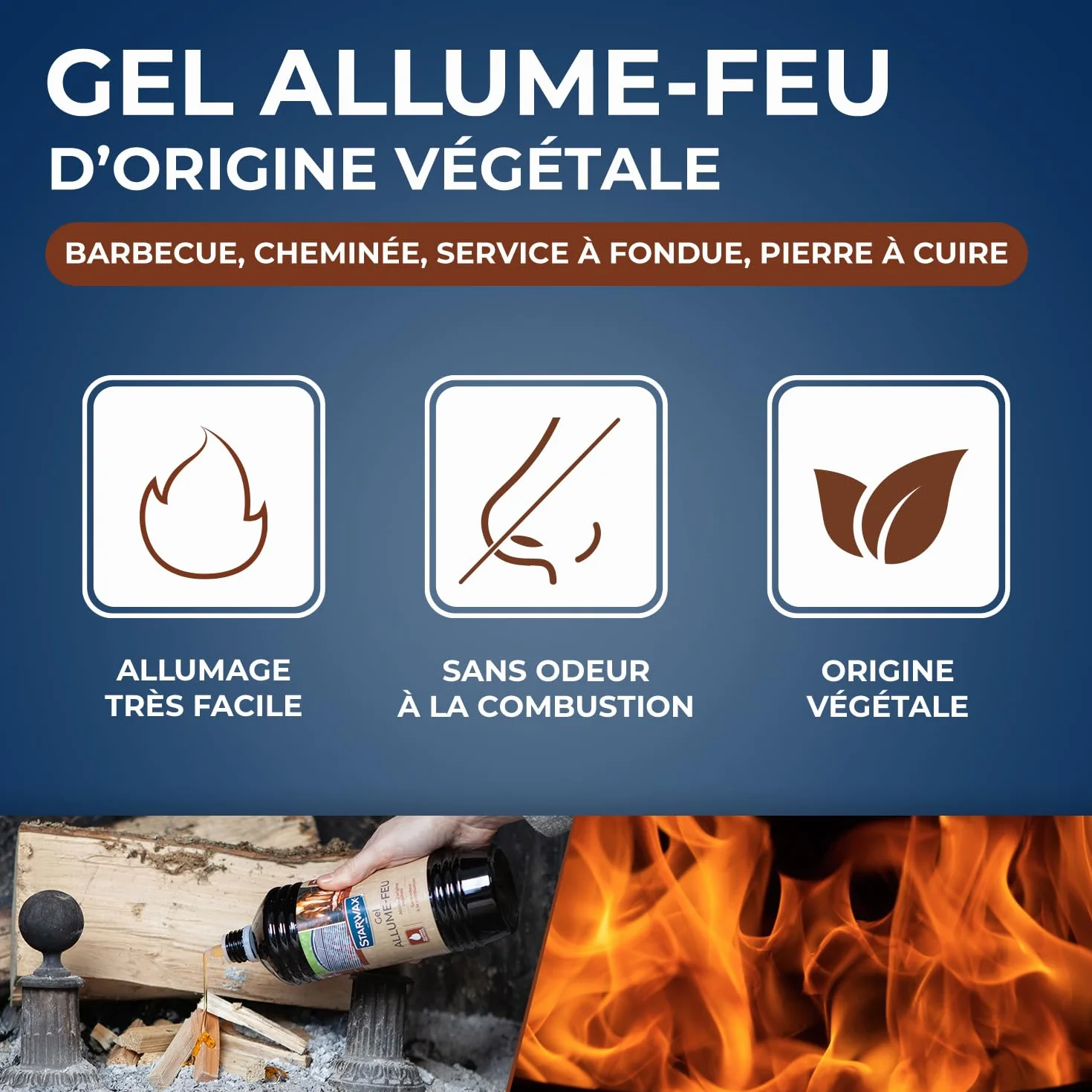 STARWAX Gel Allume Feu Barbecue Cheminée sans Odeur Bitrex 850ml