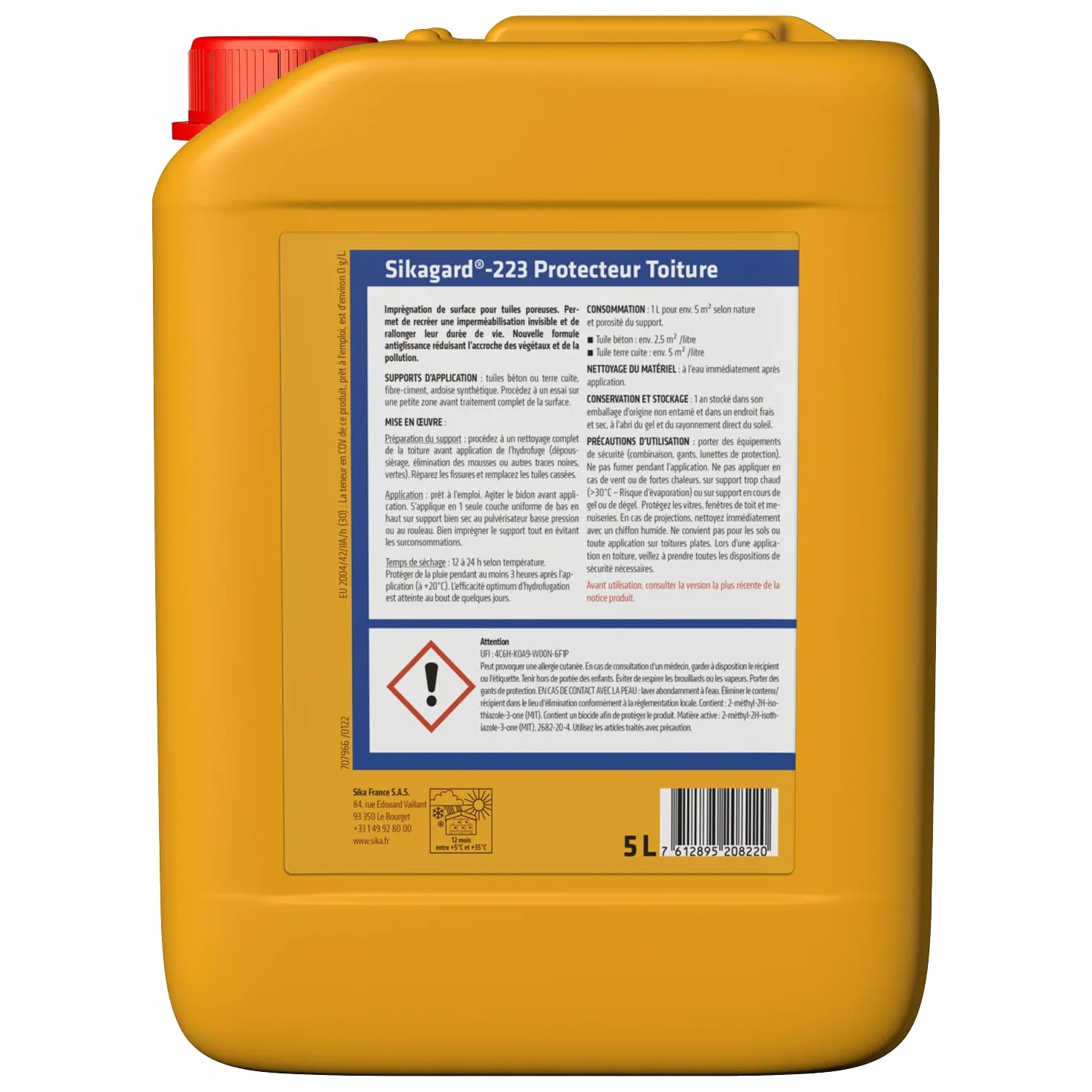 SIKA - Protecteur Toiture - Imperméabilisant hydrofuge - Sikagard 223 - Protection longue durée - Extérieur - 5L=environ 20m² Incolore