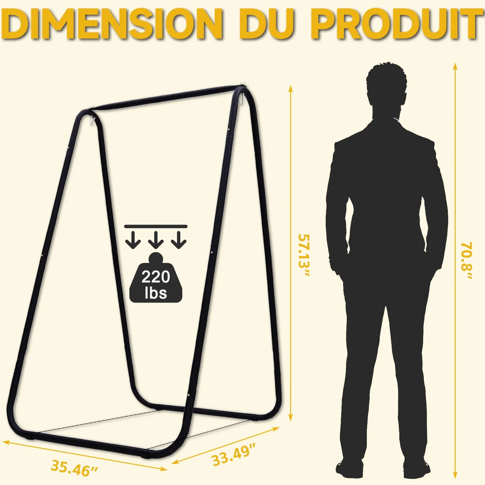 Support de Fauteuil Suspendu en Métal A-Shape pour Hamac sur Pied, Chaise Œuf ou Chaise Suspendue Intérieur Extérieur