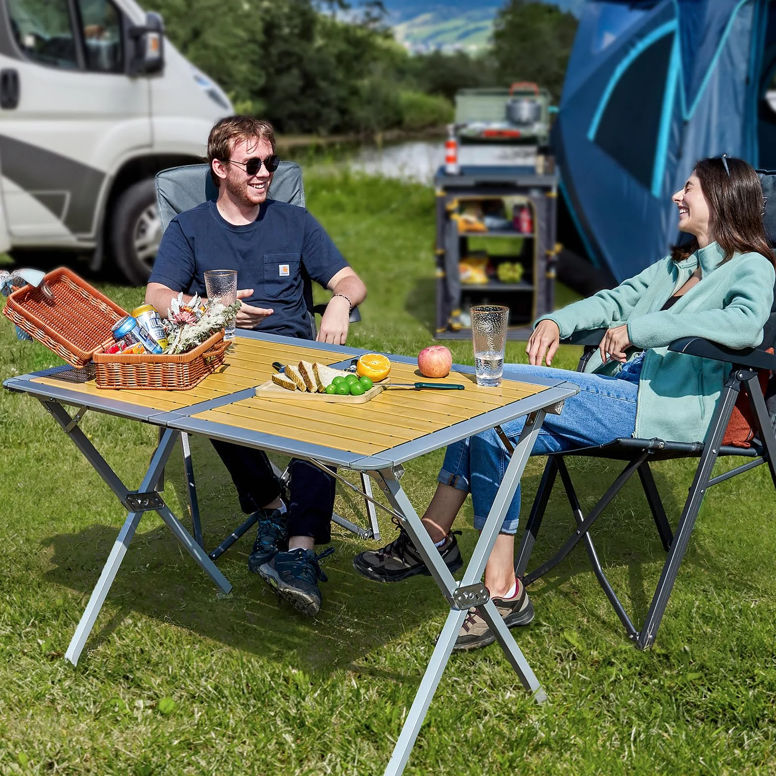 TIMBER RIDGE Table de Camping Pliante Aluminium 4-6 Personnes avec Sac de Rangement