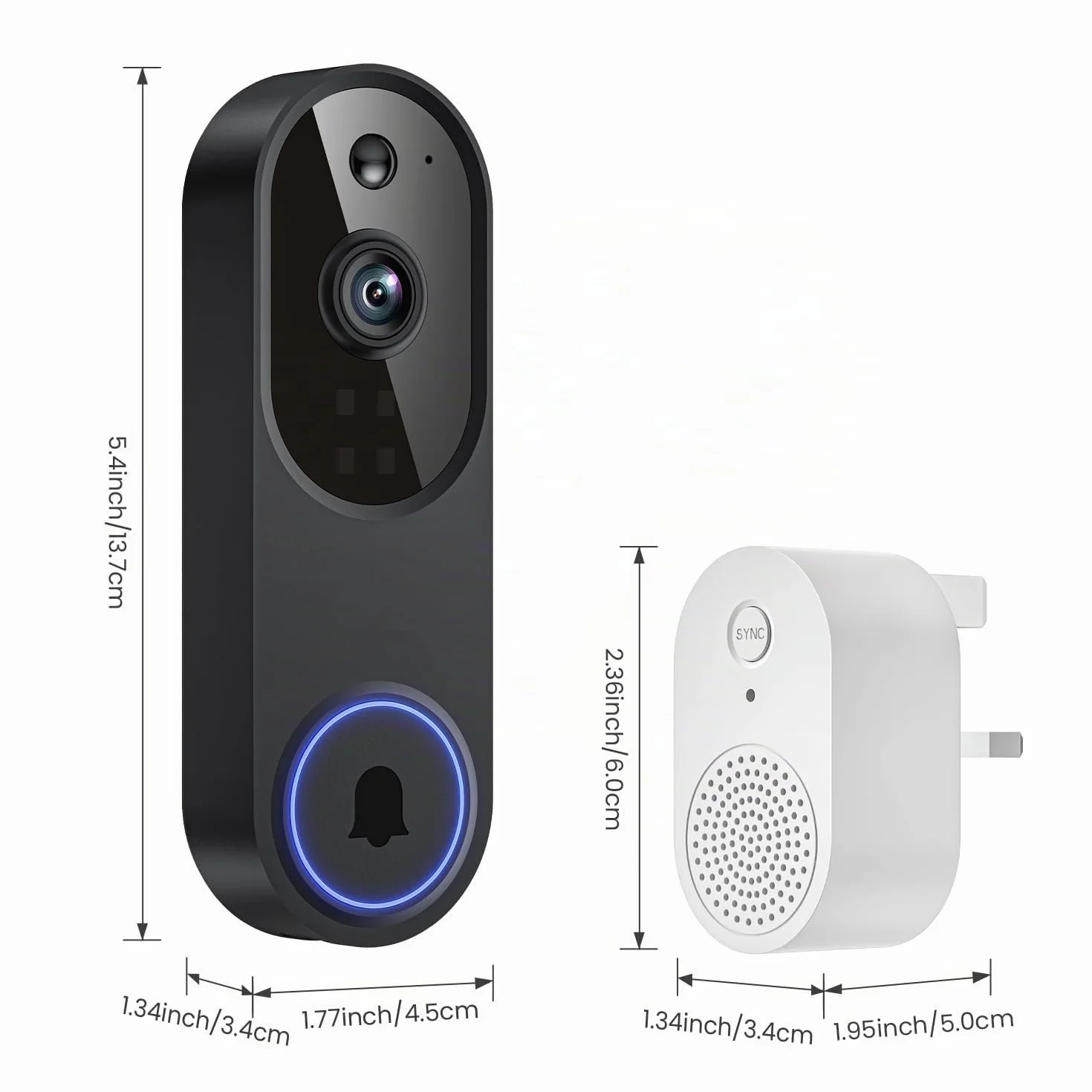 Caméra Sonnette Vidéo WiFi 1080P Sans Fil, Détection Humaine IA, Conversation Bidirectionnelle, Wi-Fi 2,4G, Alimentée par Batterie, Stockage Cloud, Surveillance Intérieure Extérieure (Avec